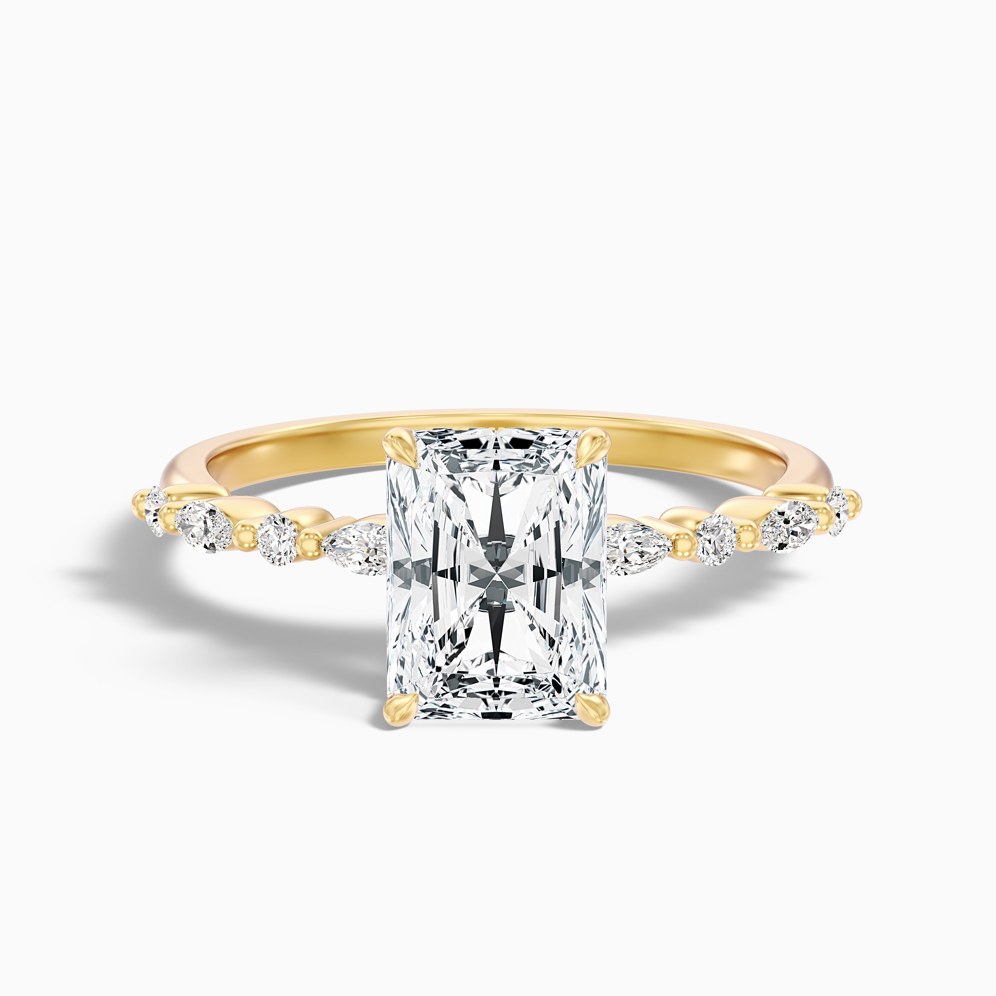 Kinslee Radiant Cut Hidden Halo Side Stone Moissanite Diamond Ring