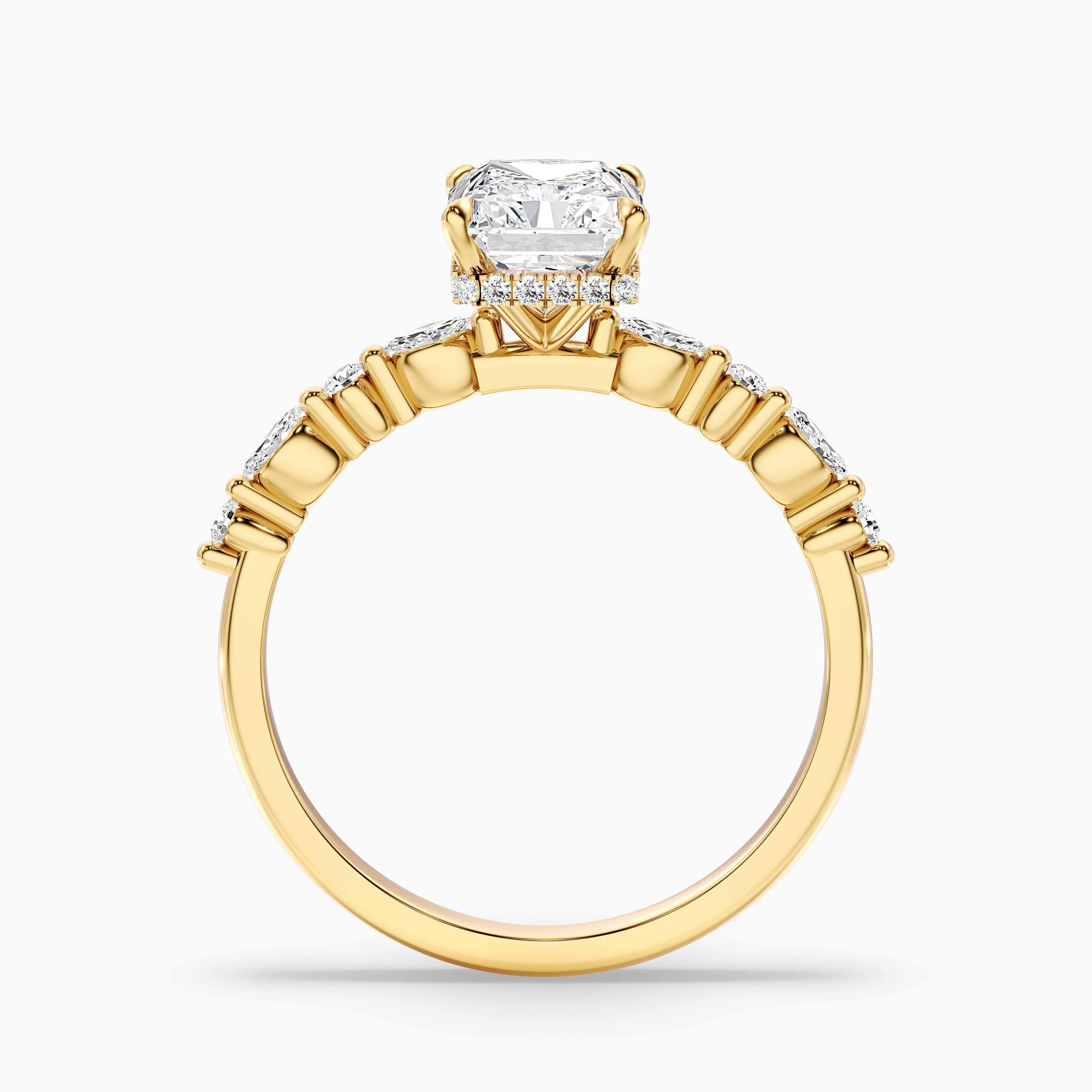 Kinslee Radiant Cut Hidden Halo Side Stone Moissanite Diamond Ring