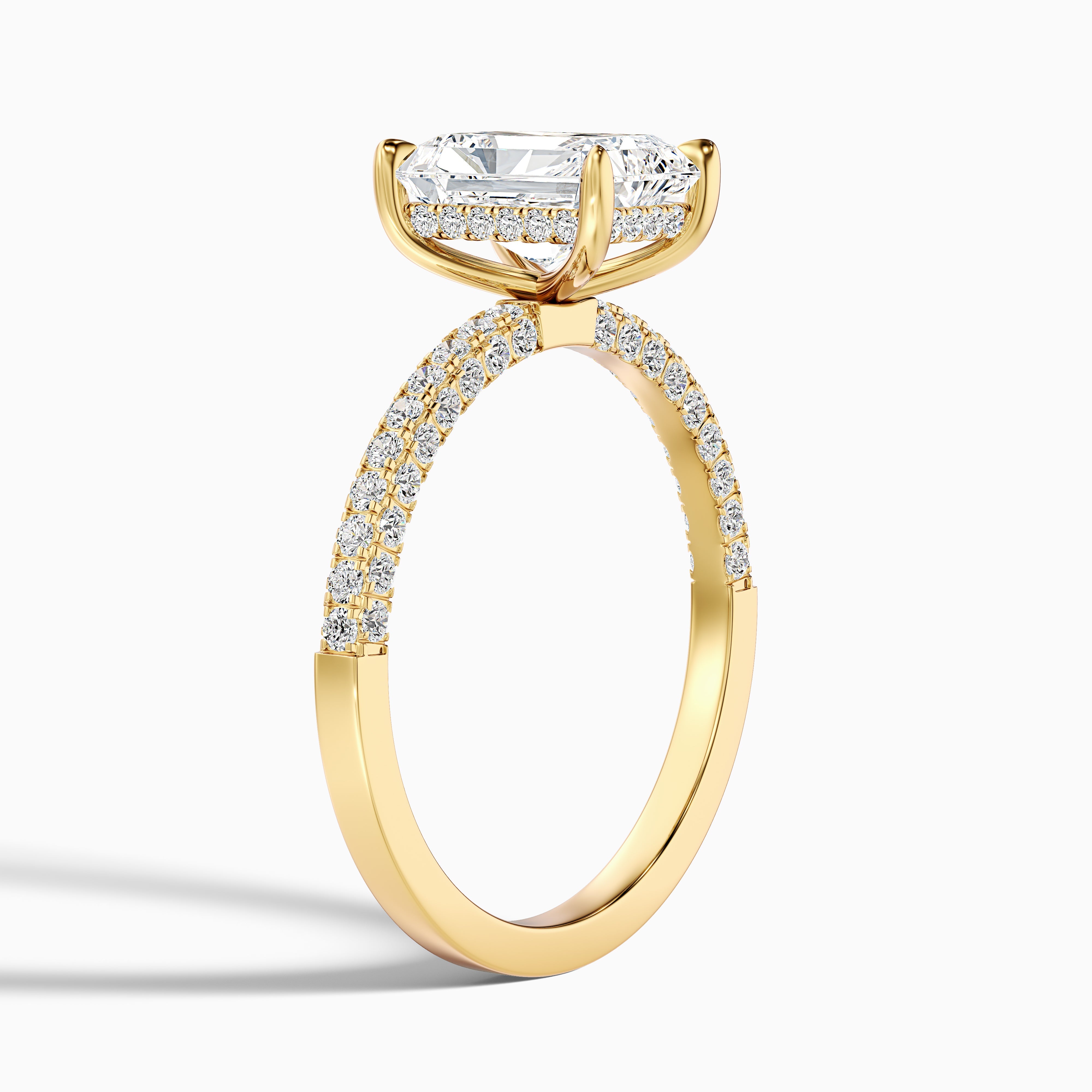 Haisley Radiant Hidden Halo Side Stone Moissanite Diamond Ring