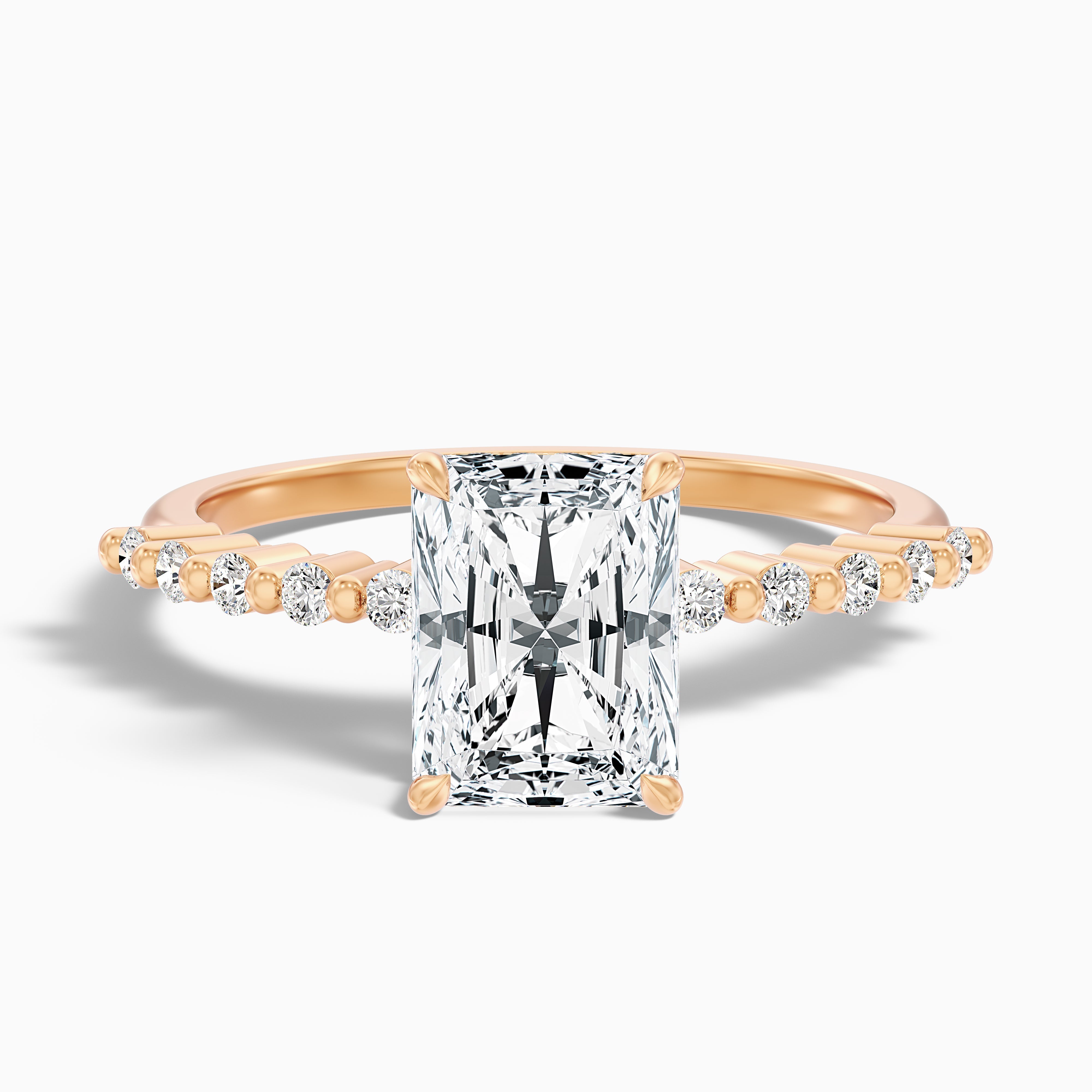 Allison Radiant Cut Side Stone With Hidden Halo Moissanite Diamond Ring
