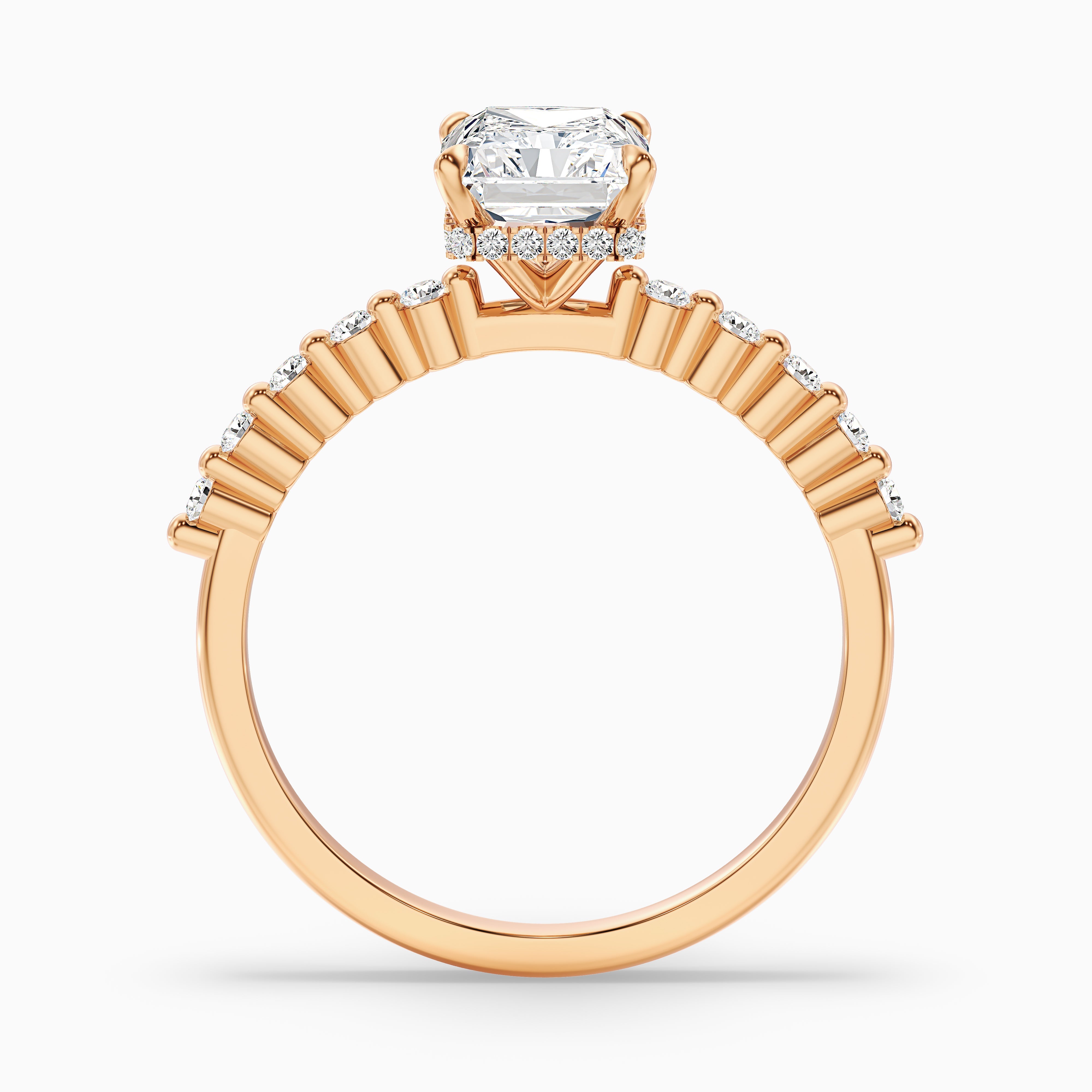 Allison Radiant Cut Side Stone With Hidden Halo Moissanite Diamond Ring