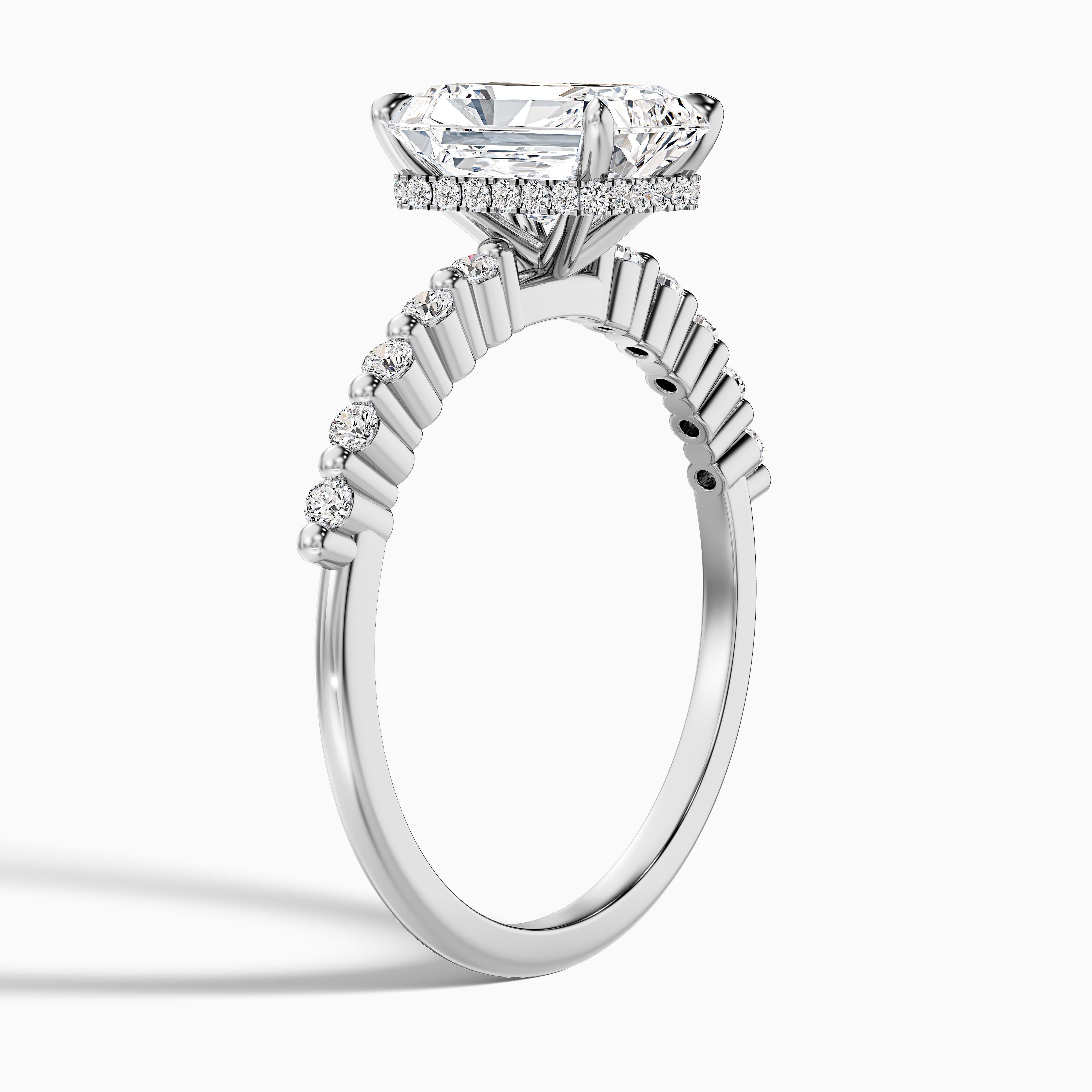 Allison Radiant Cut Side Stone With Hidden Halo Lab Grown Diamond Ring
