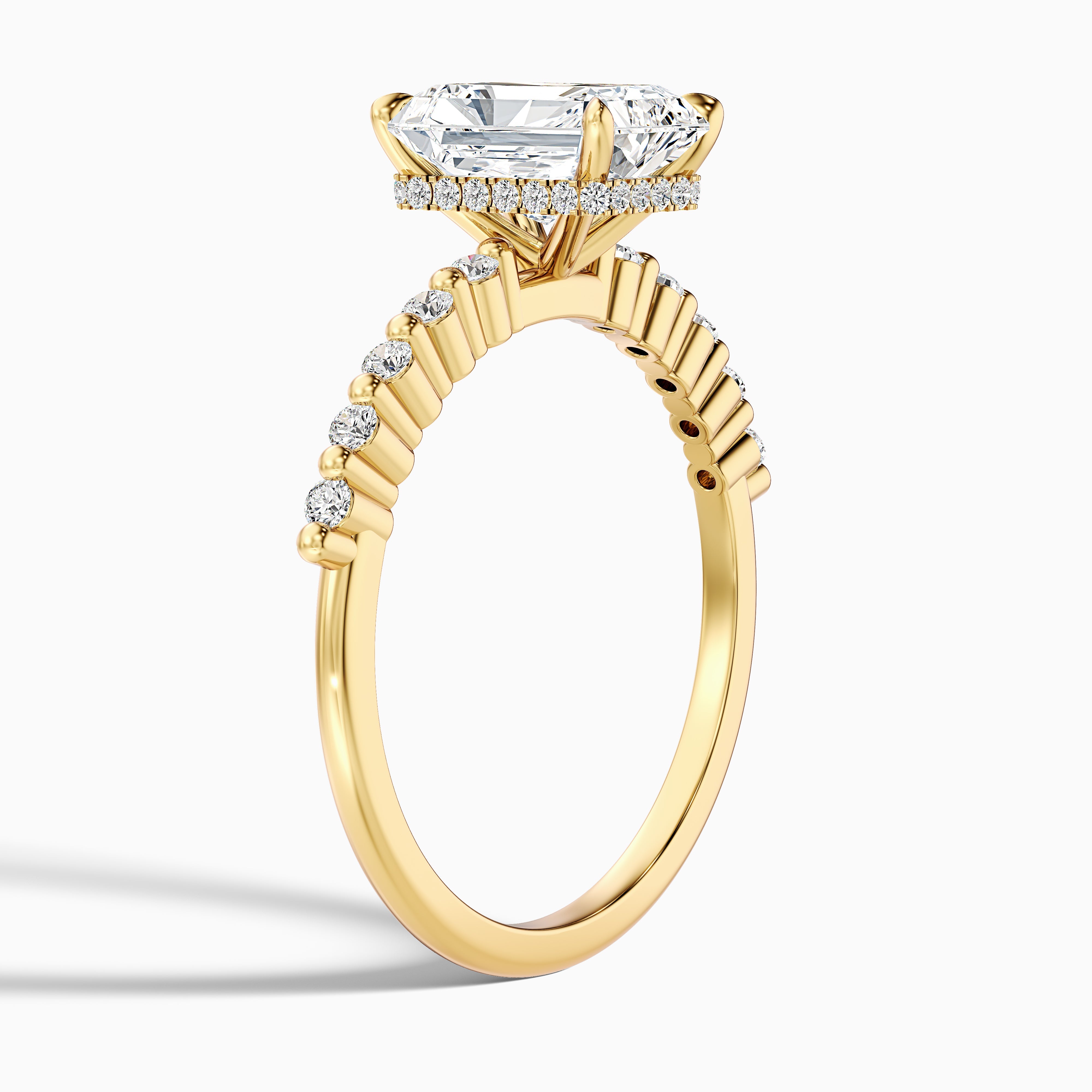 Allison Radiant Cut Side Stone With Hidden Halo Lab Grown Diamond Ring