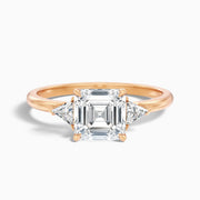 Justina Three Stone Asscher Moissanite Diamond Ring With Trillion Side Stone
