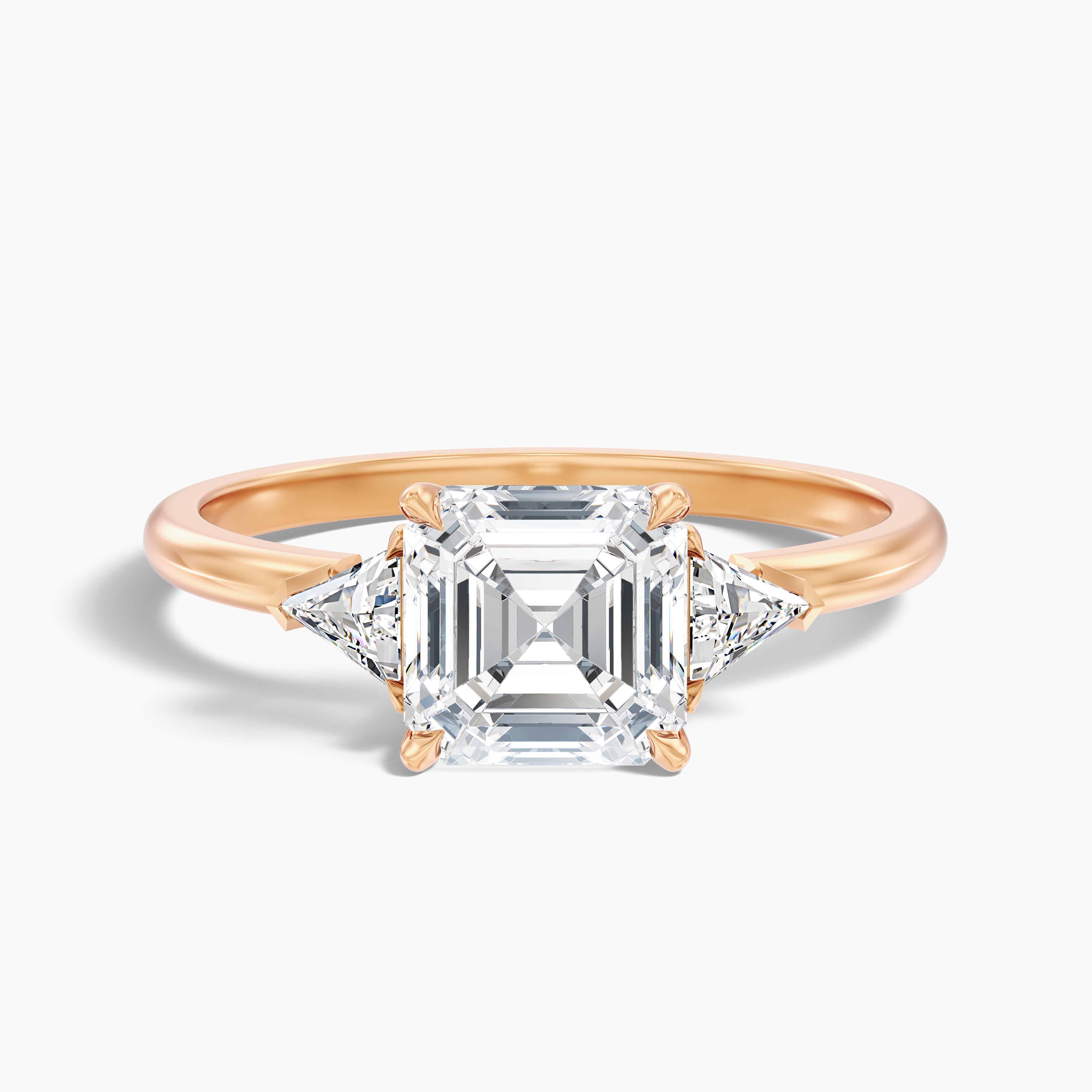 Justina Three Stone Asscher Moissanite Diamond Ring With Trillion Side Stone