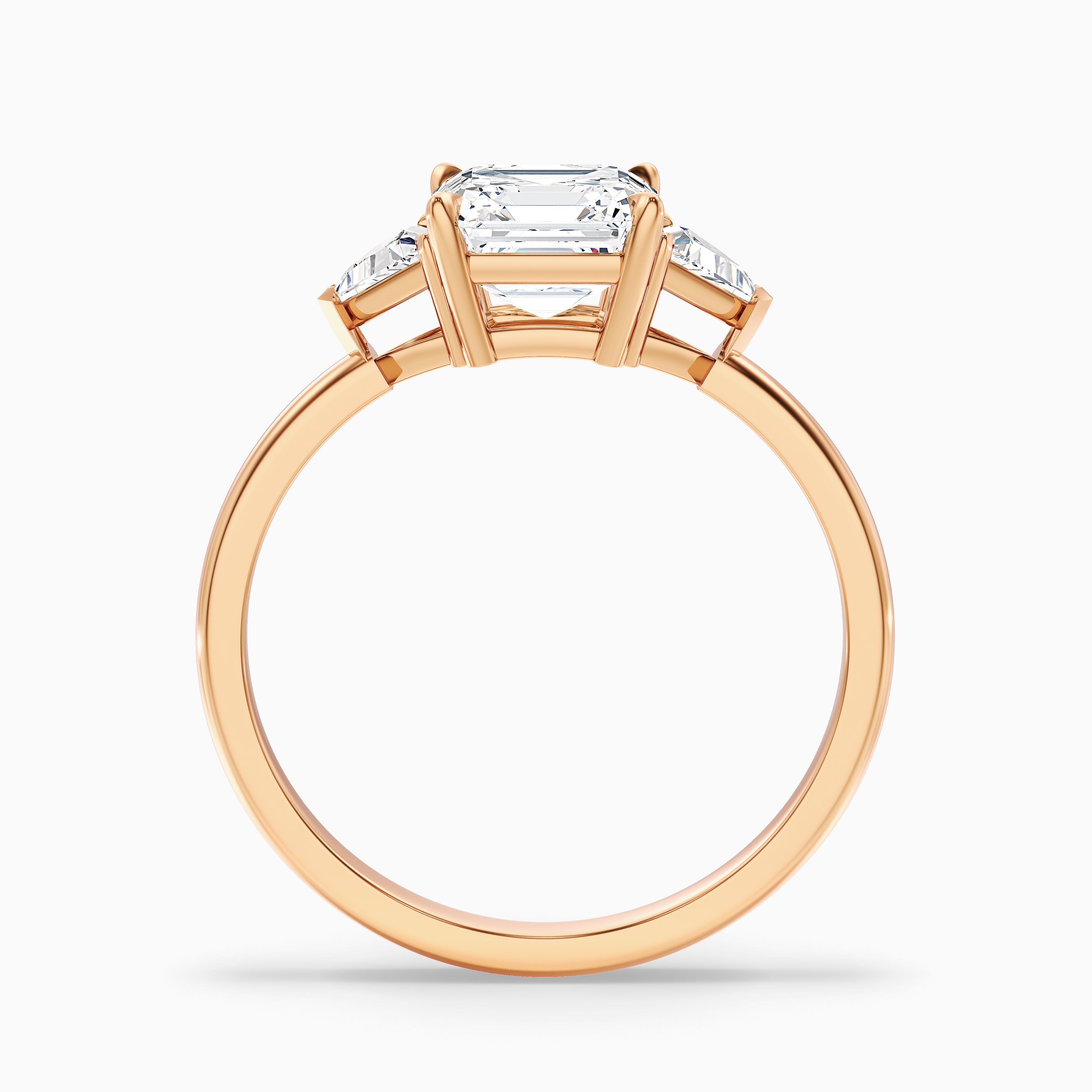 Justina Three Stone Asscher Moissanite Diamond Ring With Trillion Side Stone