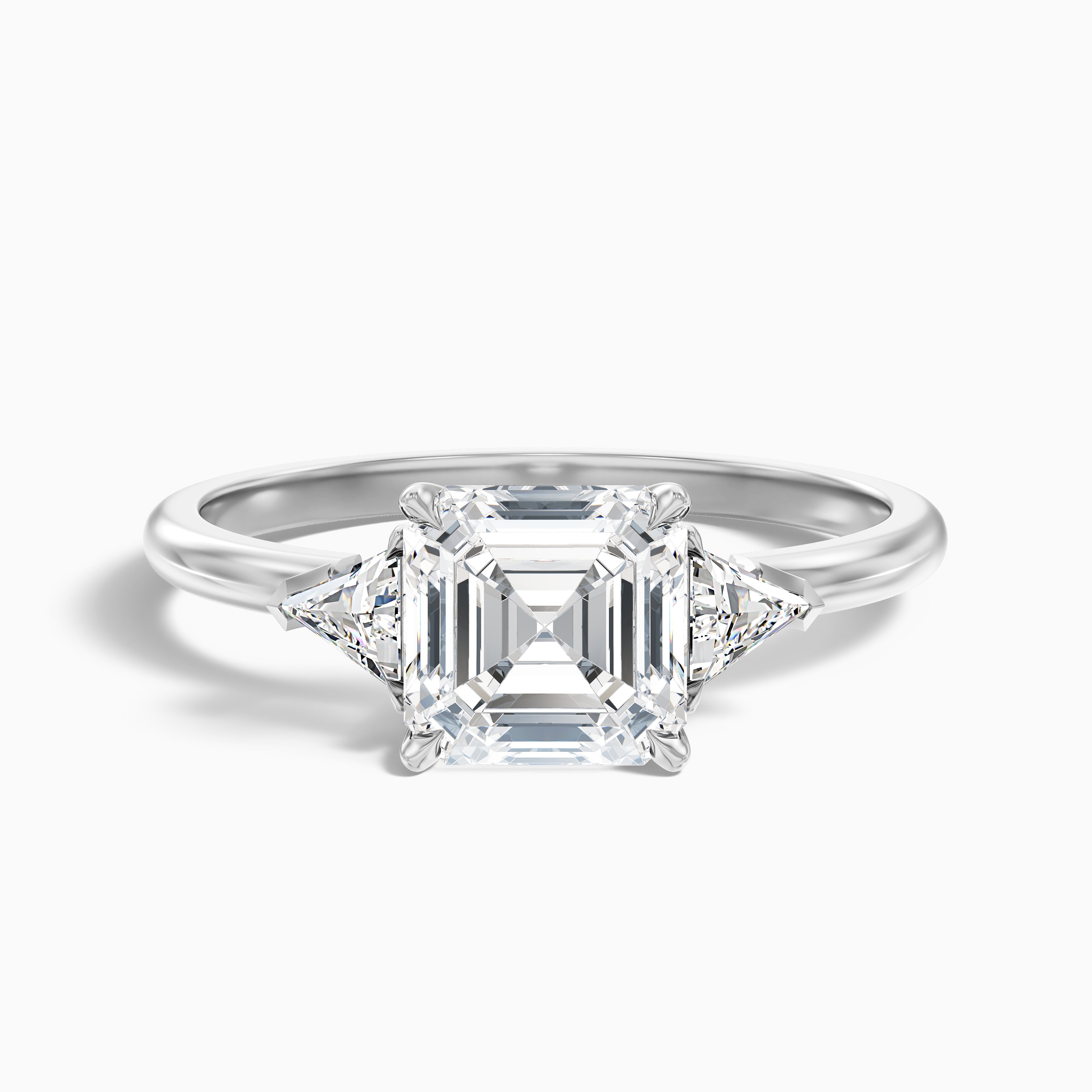 Justina Three Stone Asscher Moissanite Diamond Ring With Trillion Side Stone