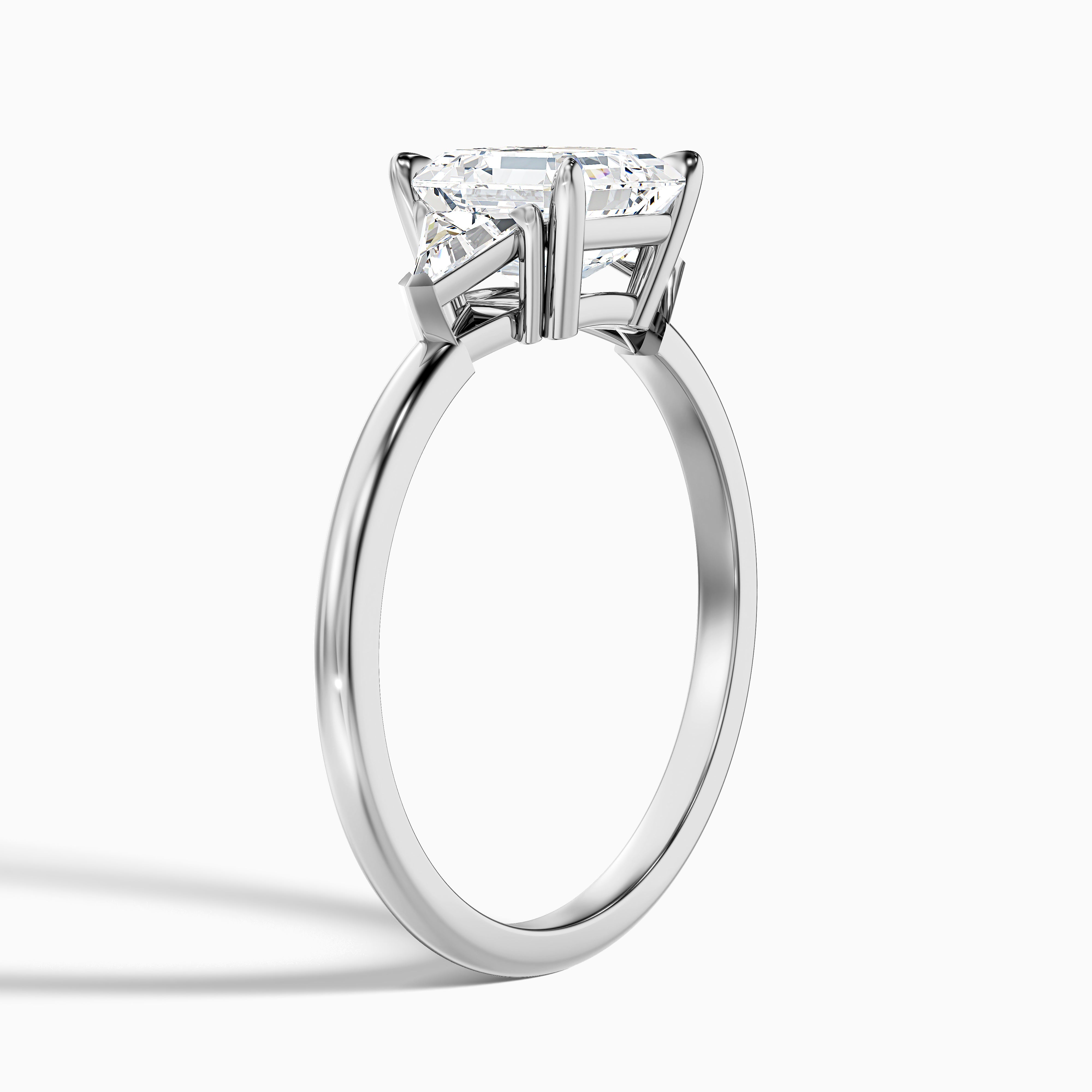 Justina Three Stone Asscher Moissanite Diamond Ring With Trillion Side Stone