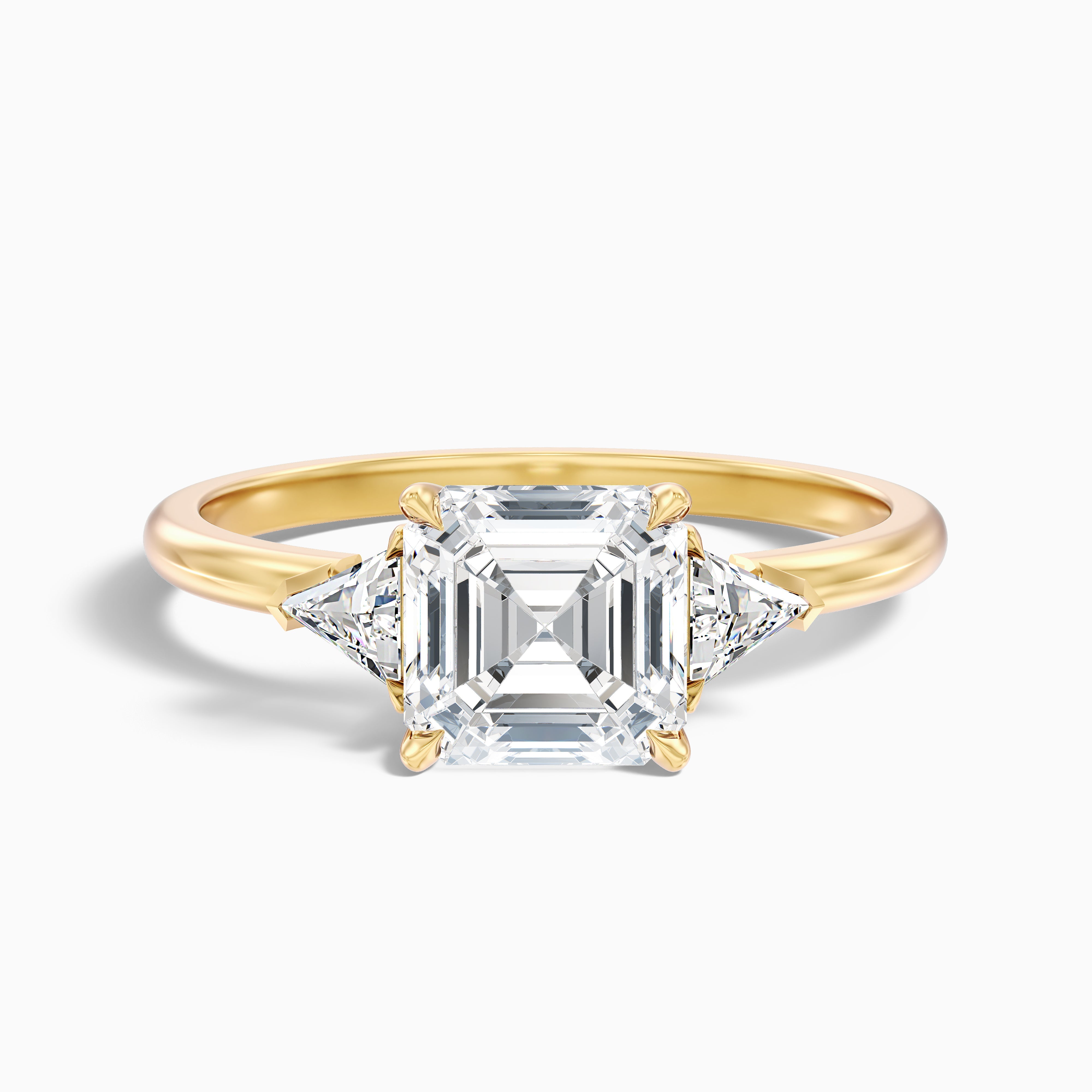 Justina Three Stone Asscher Lab Grown Diamond Ring With Trillion Side Stone