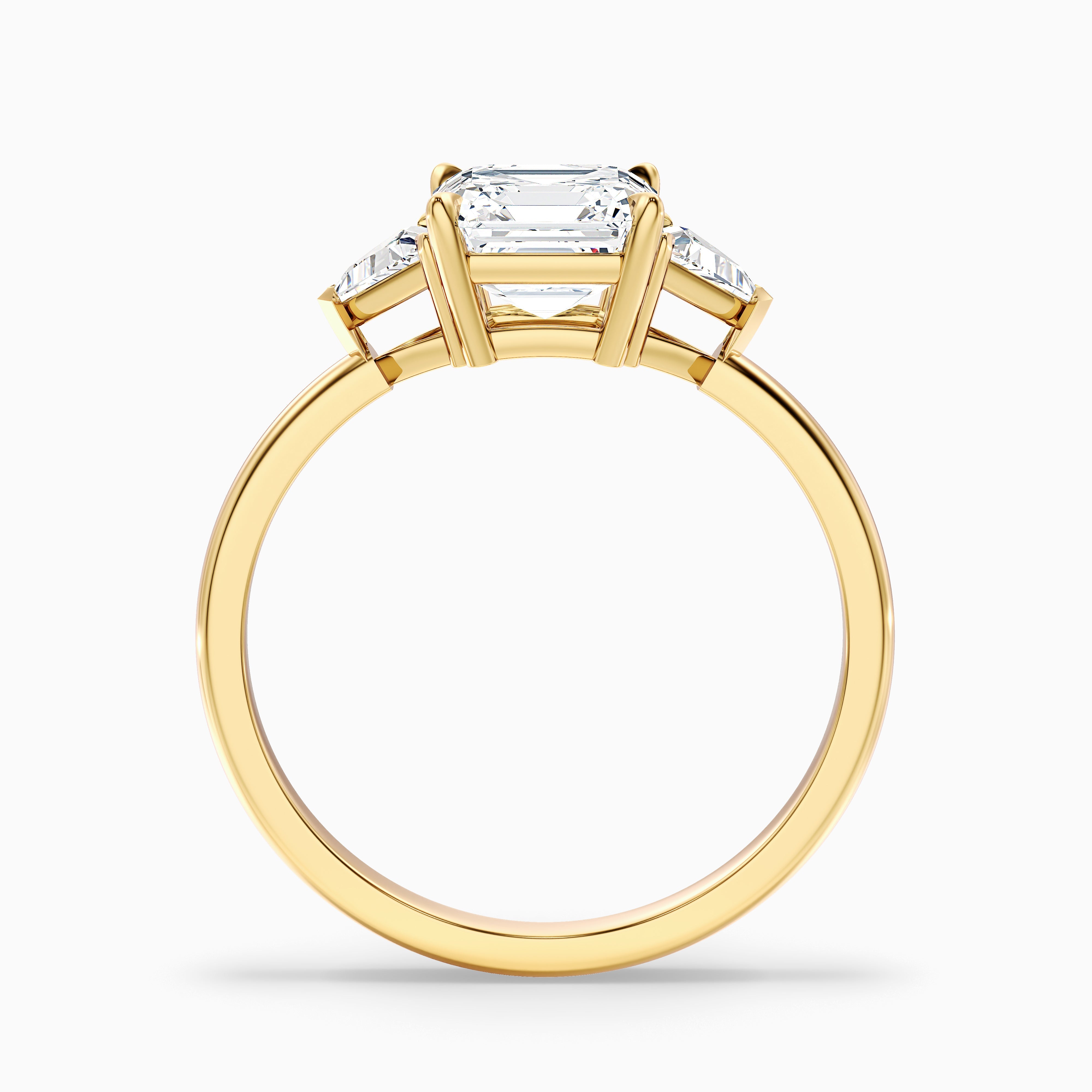 Justina Three Stone Asscher Lab Grown Diamond Ring With Trillion Side Stone
