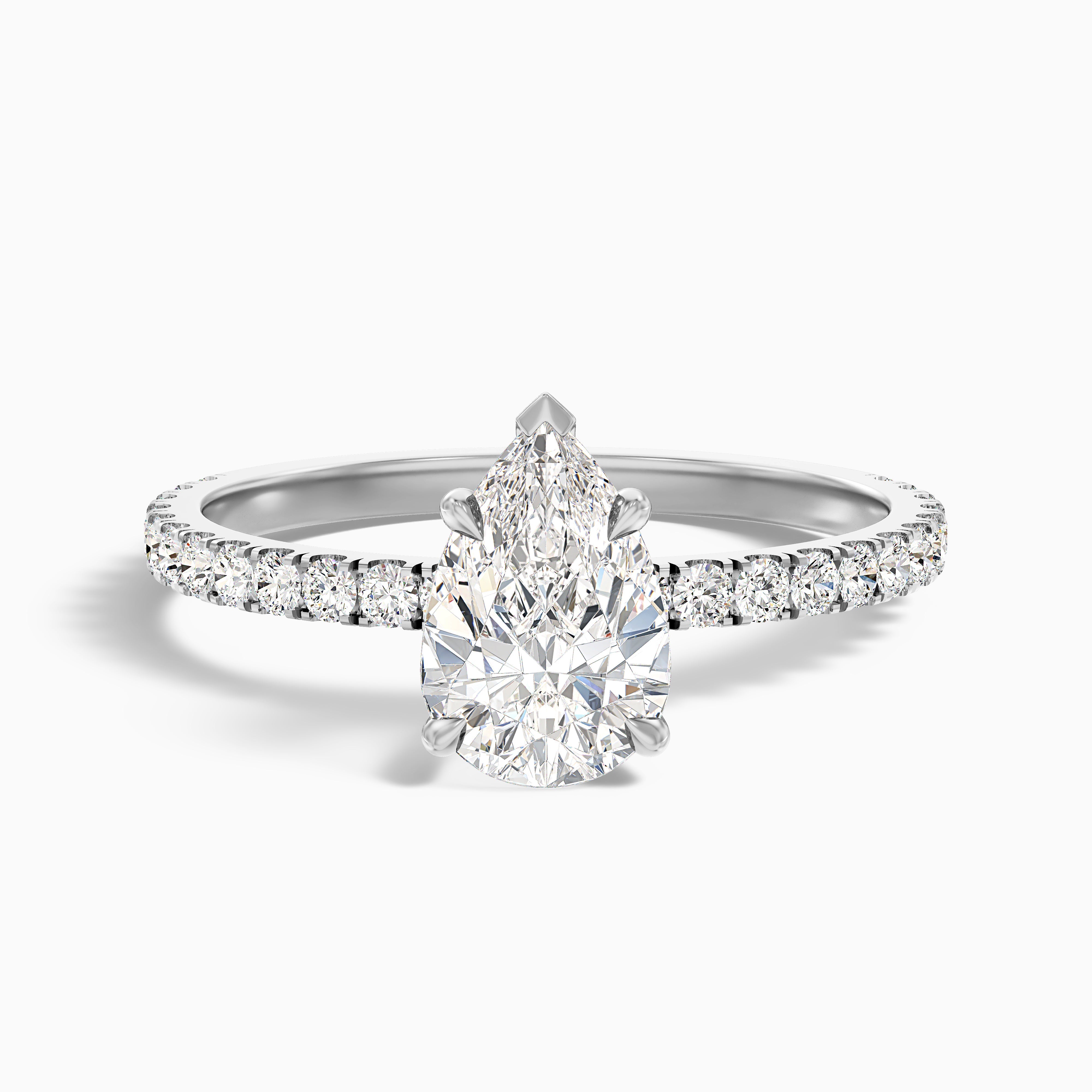Clarita Pear Side Stone Pave Moissanite Diamond Ring