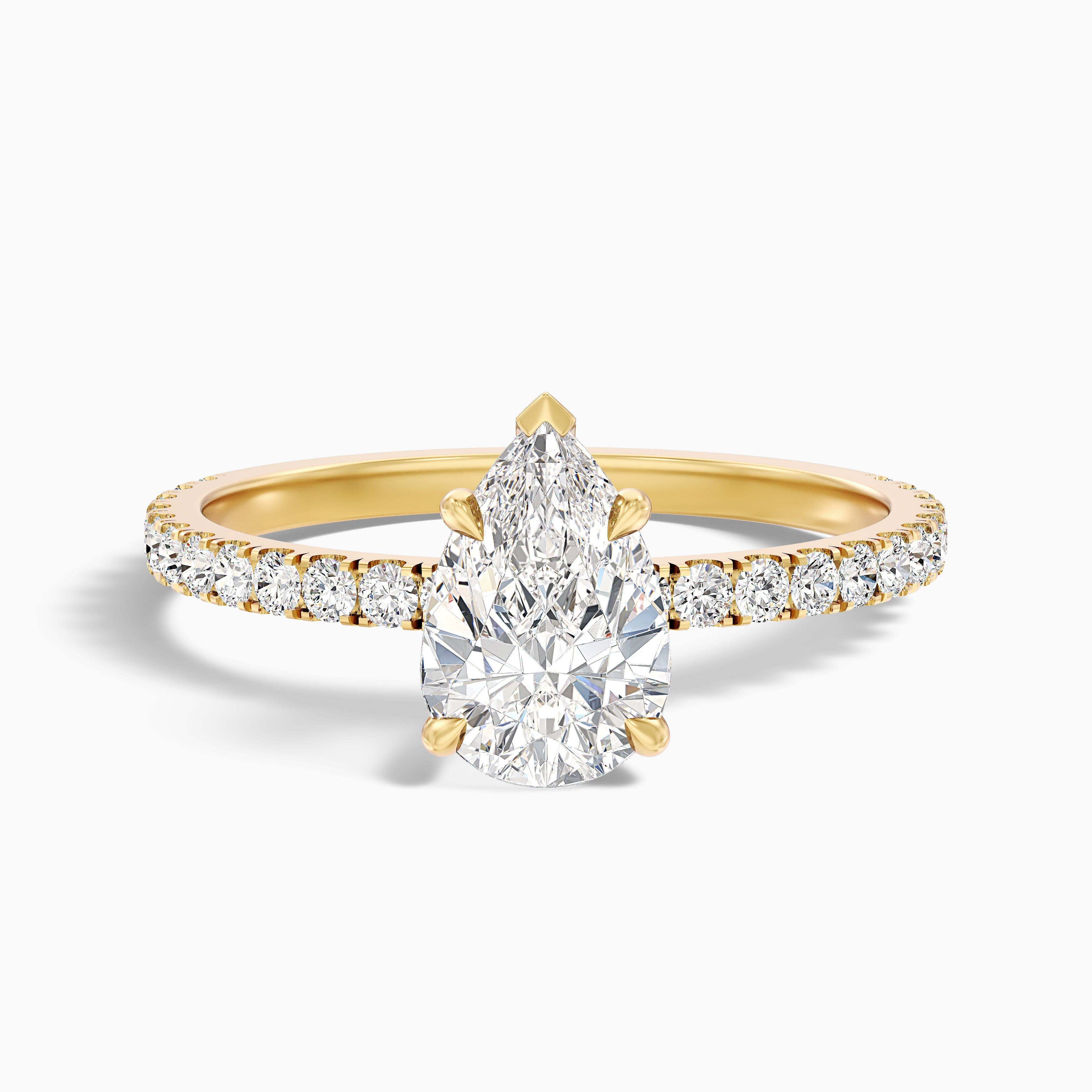 Clarita Pear Side Stone Pave Moissanite Diamond Ring