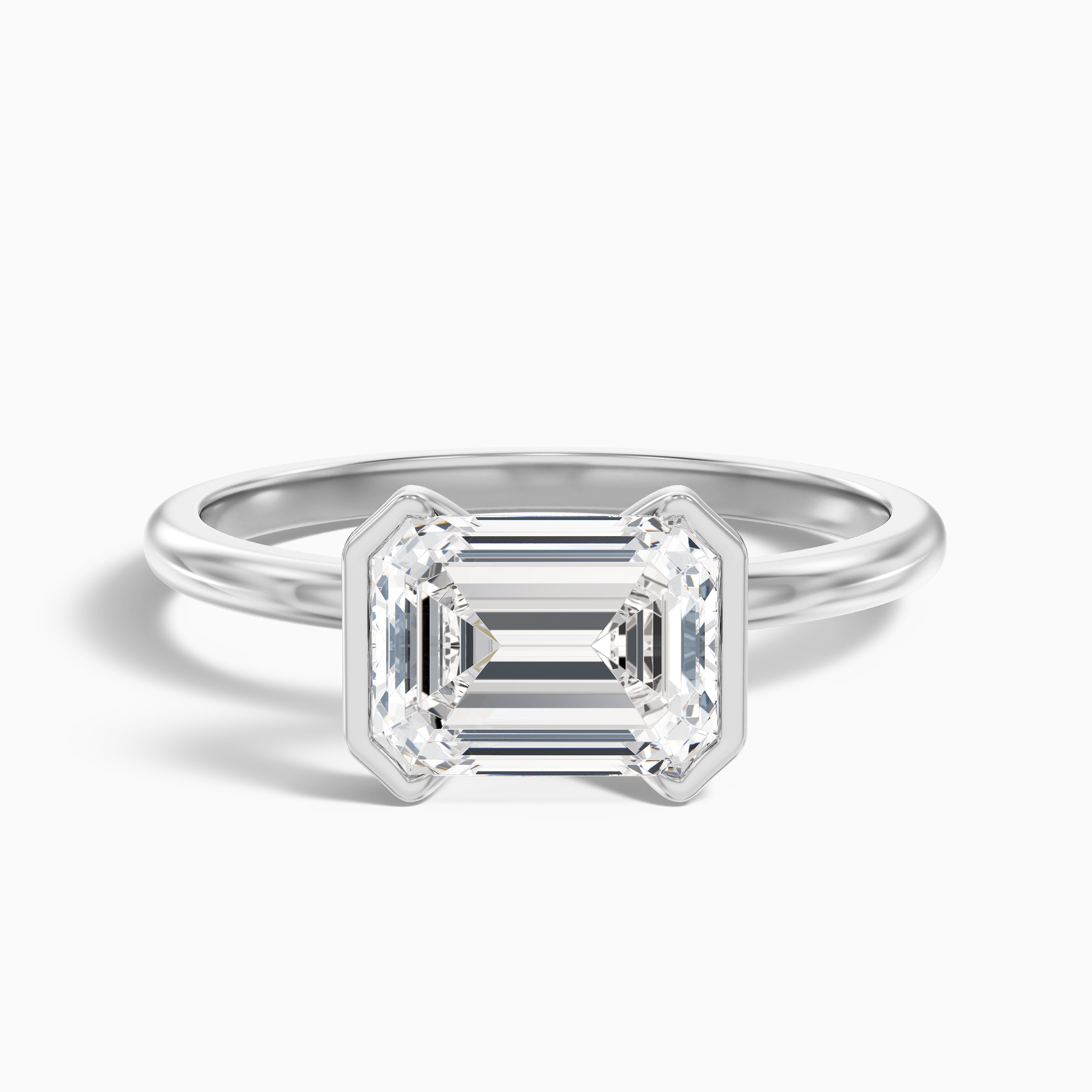 Sarina Emerald Cut East West Solitaire Moissanite Diamond Ring