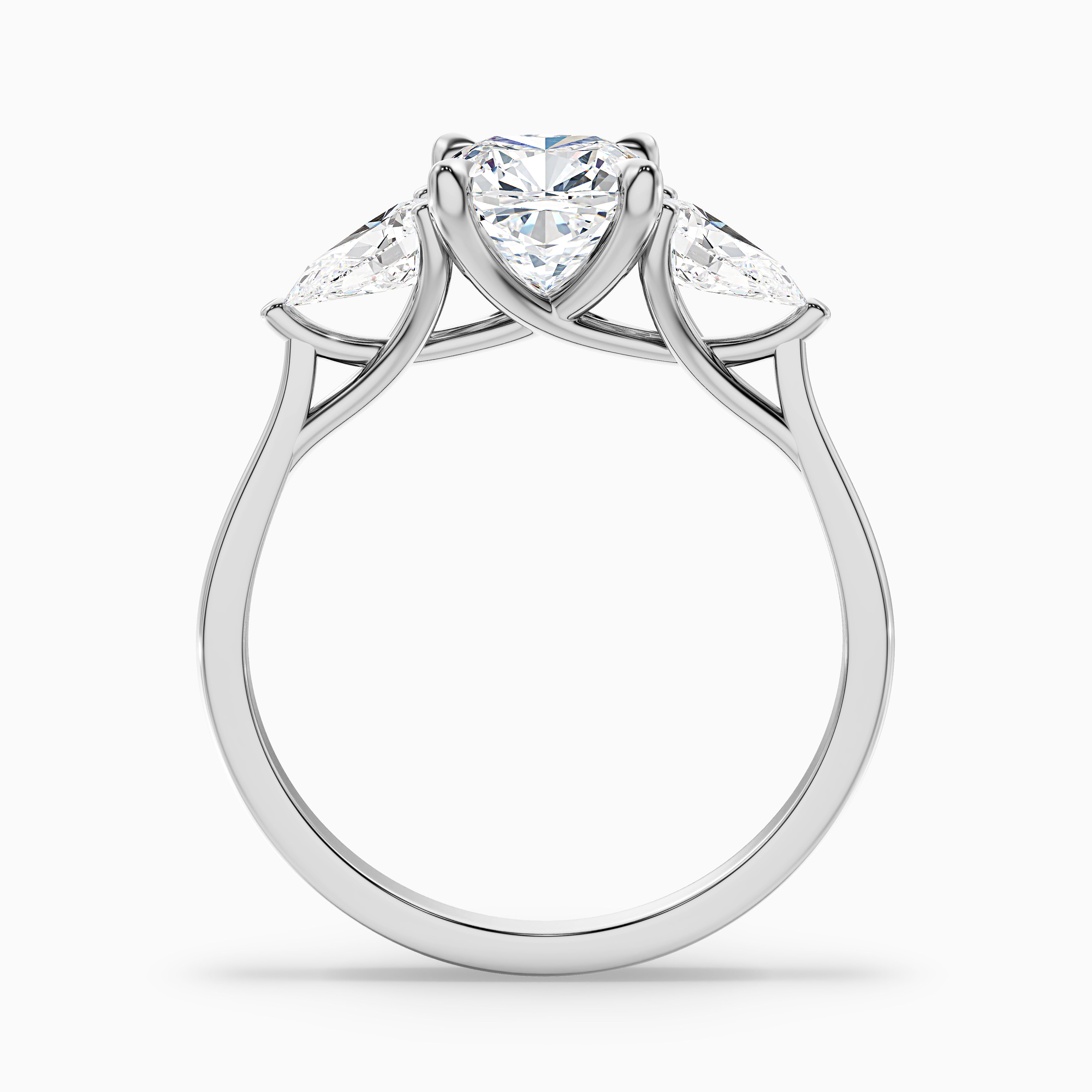Raelyn Three Stone Cushion Moissanite Diamond Ring With Pear Side Stone