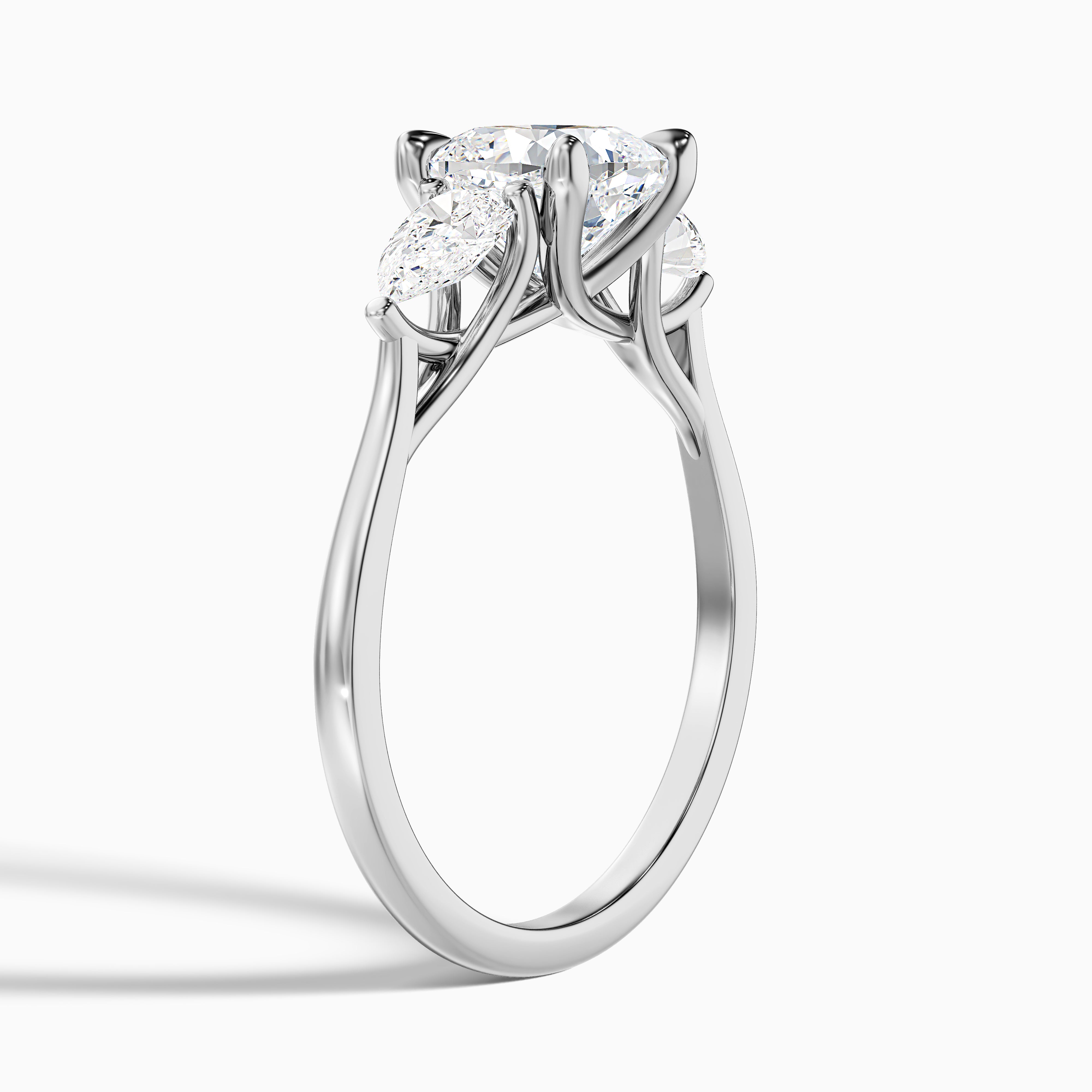 Raelyn Three Stone Cushion Moissanite Diamond Ring With Pear Side Stone