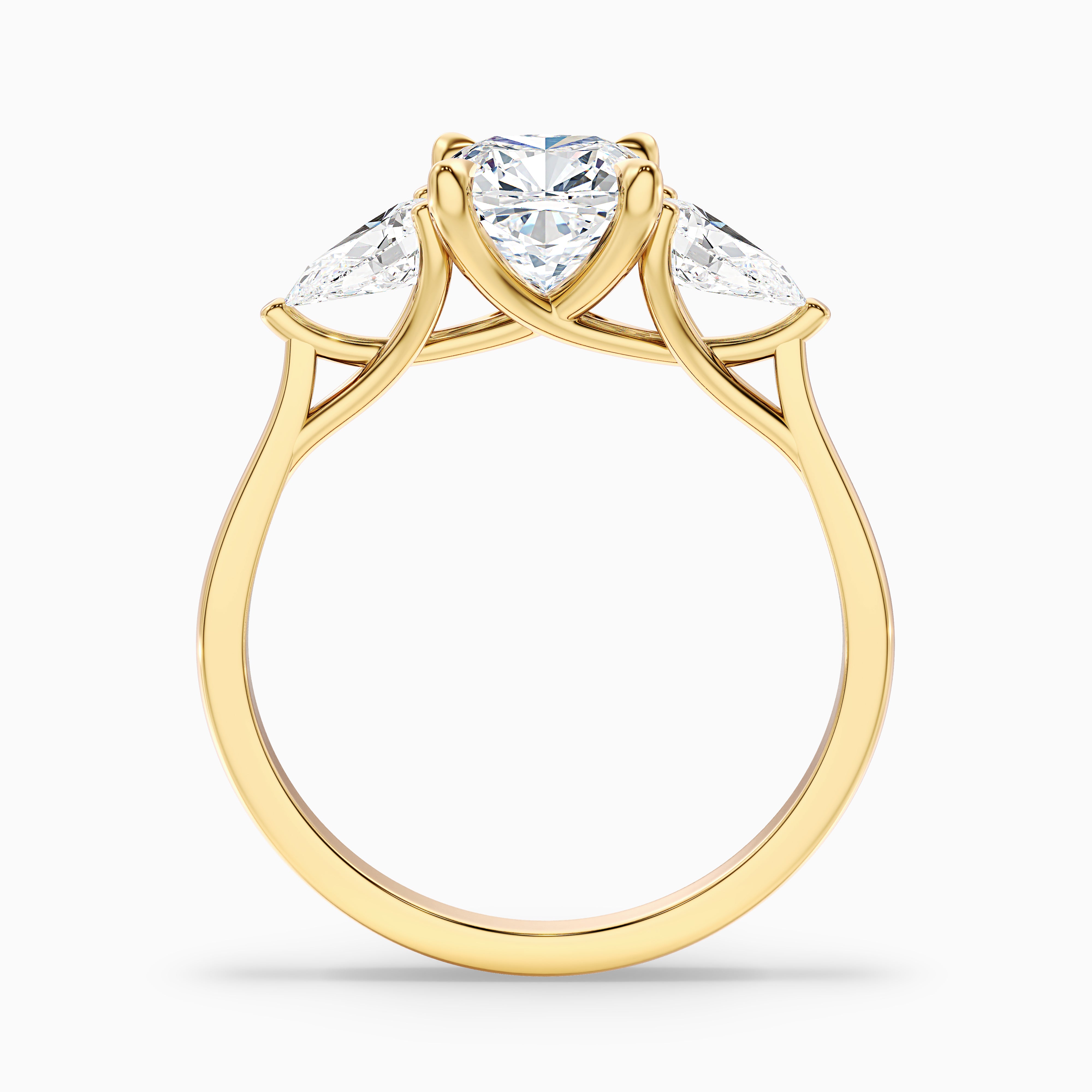 Raelyn Three Stone Cushion Moissanite Diamond Ring With Pear Side Stone