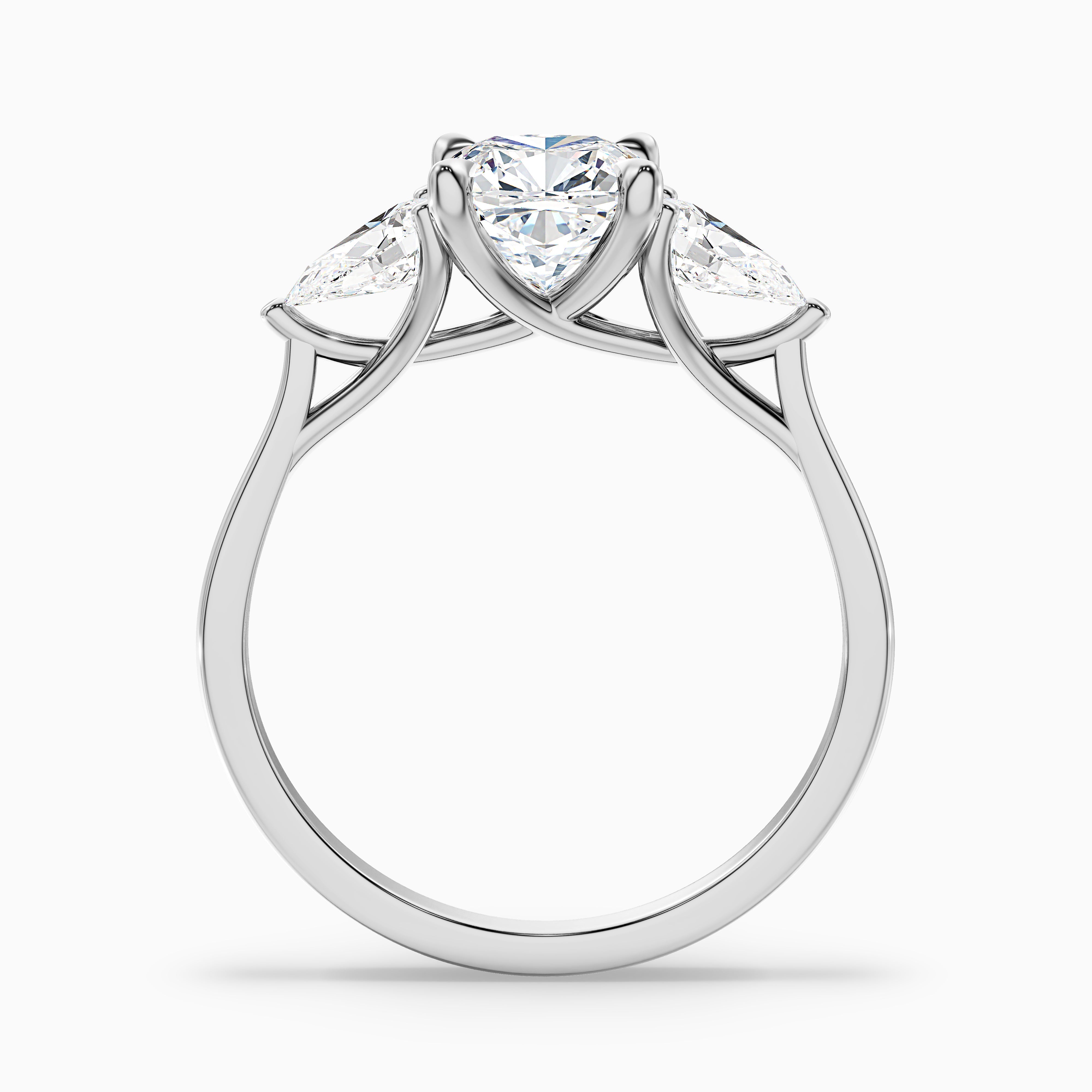 Raelyn Three Stone Cushion Lab Grown Diamond Ring With Pear Side Stone