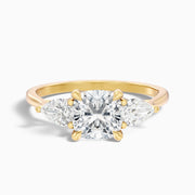 Raelyn Three Stone Cushion Lab Grown Diamond Ring With Pear Side Stone