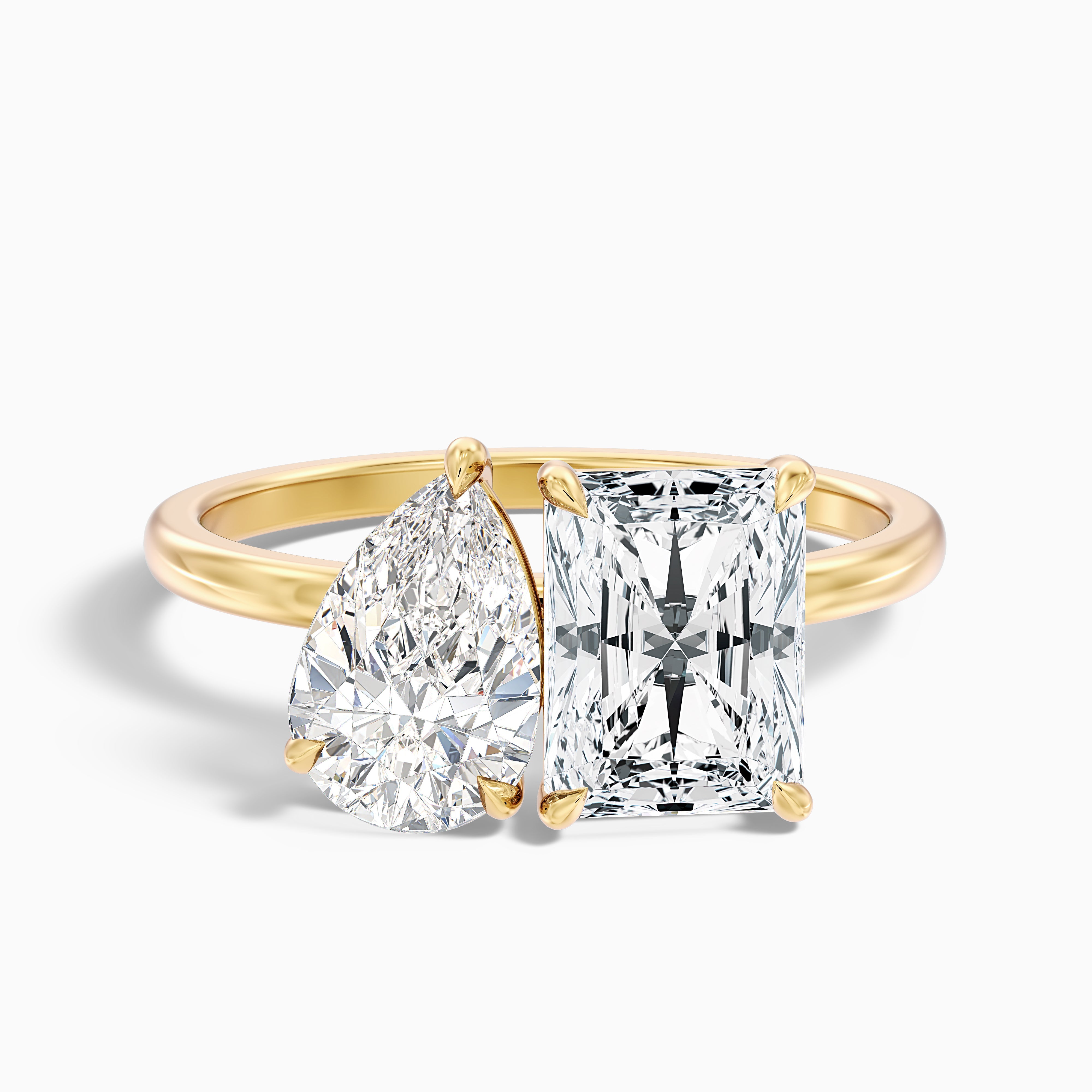 Brienna Toi Et Moi Moissanite Diamond Ring With Pear and Radiant Cut Diamonds
