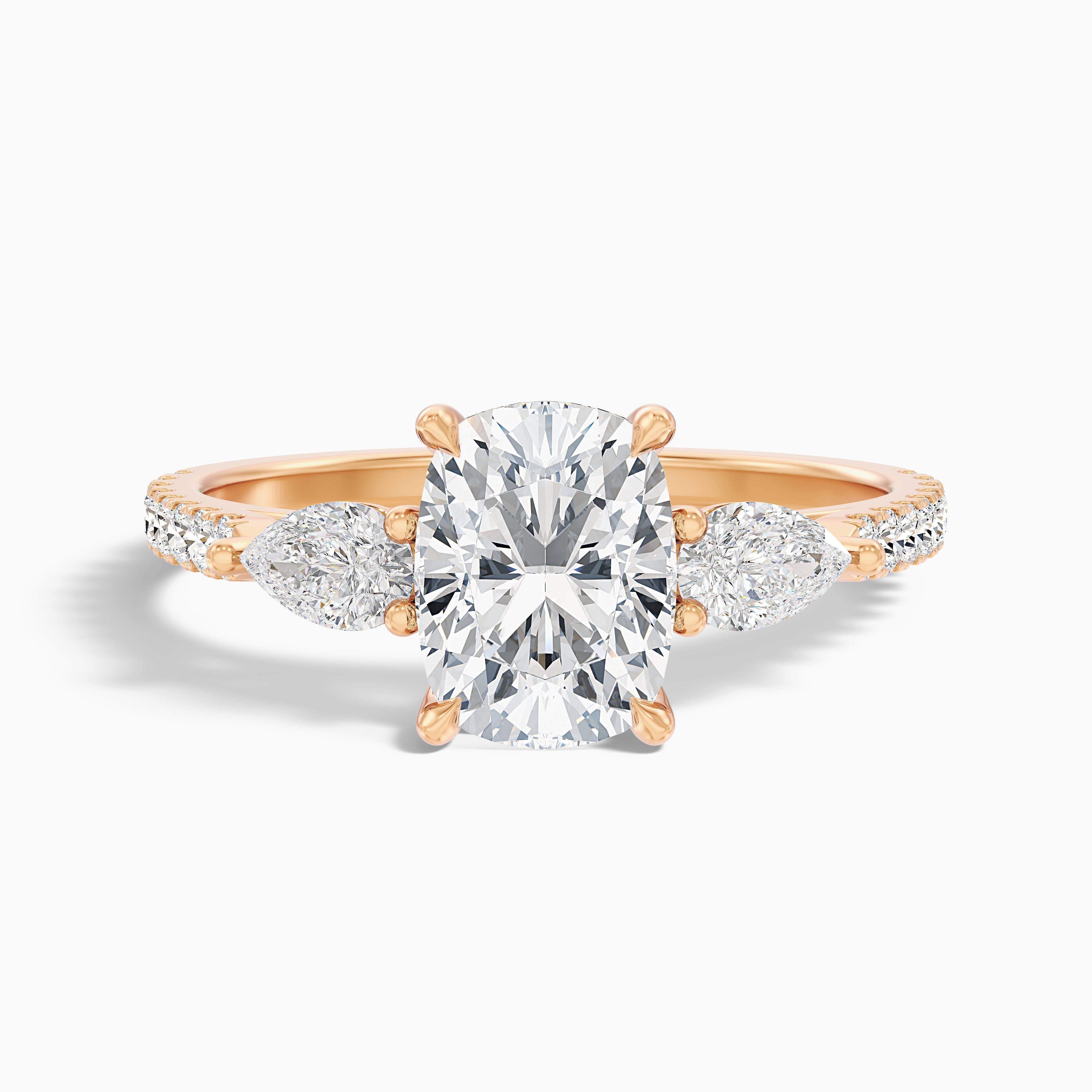 Zoe Elongated Cushion Cut Three Stone Pave Moissanite Diamond Ring