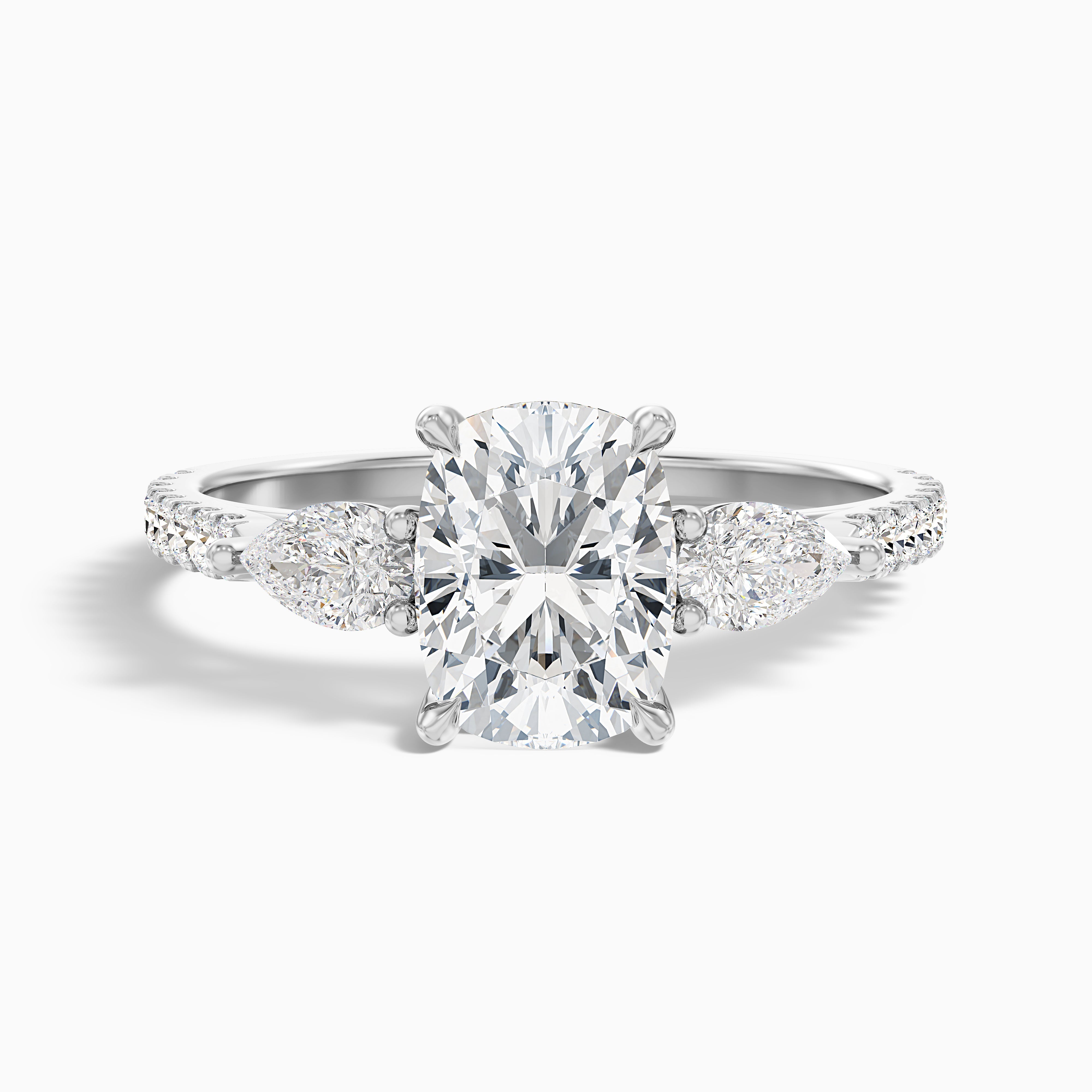 Zoe Elongated Cushion Cut Three Stone Pave Lab Grown Diamond Ring