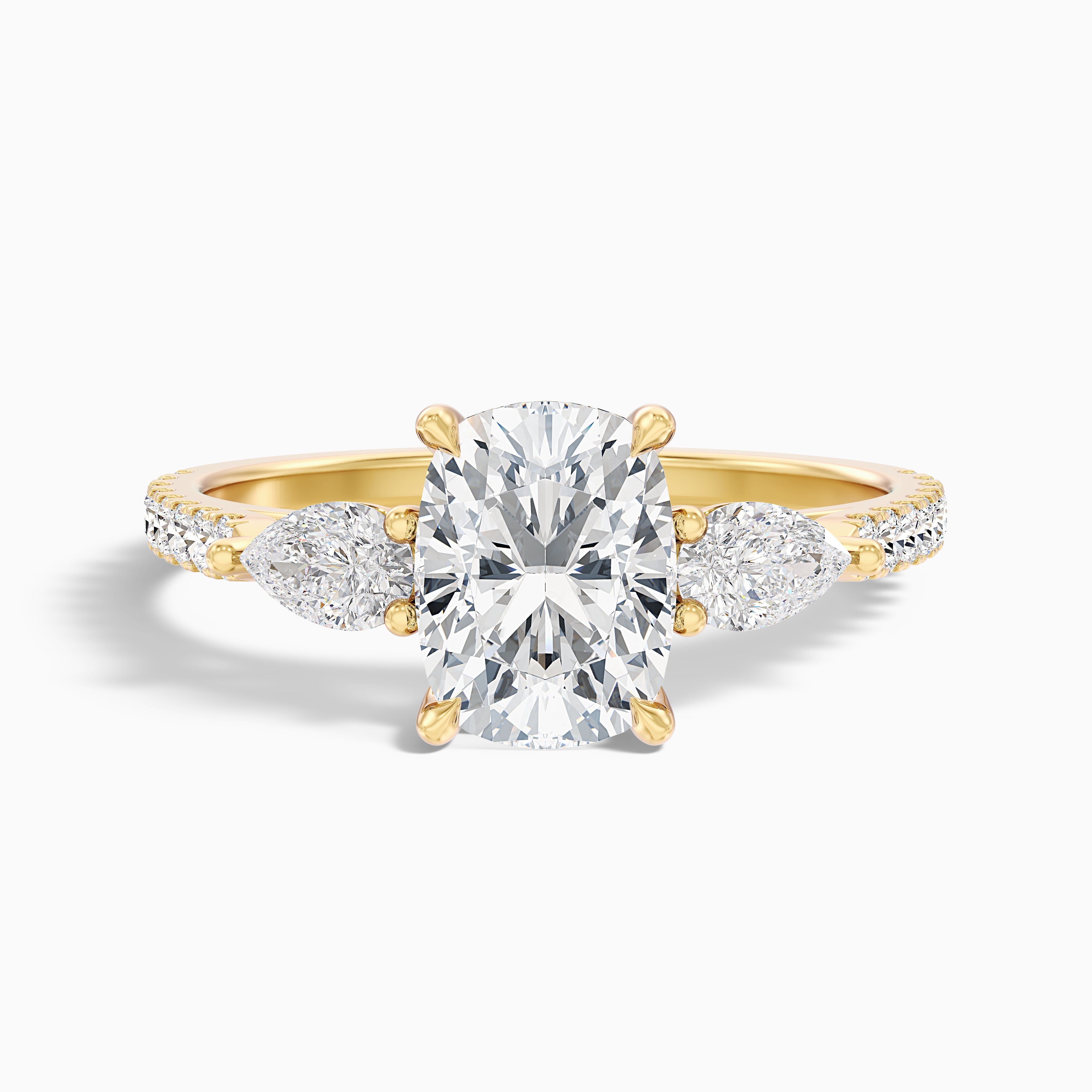 Zoe Elongated Cushion Cut Three Stone Pave Moissanite Diamond Ring