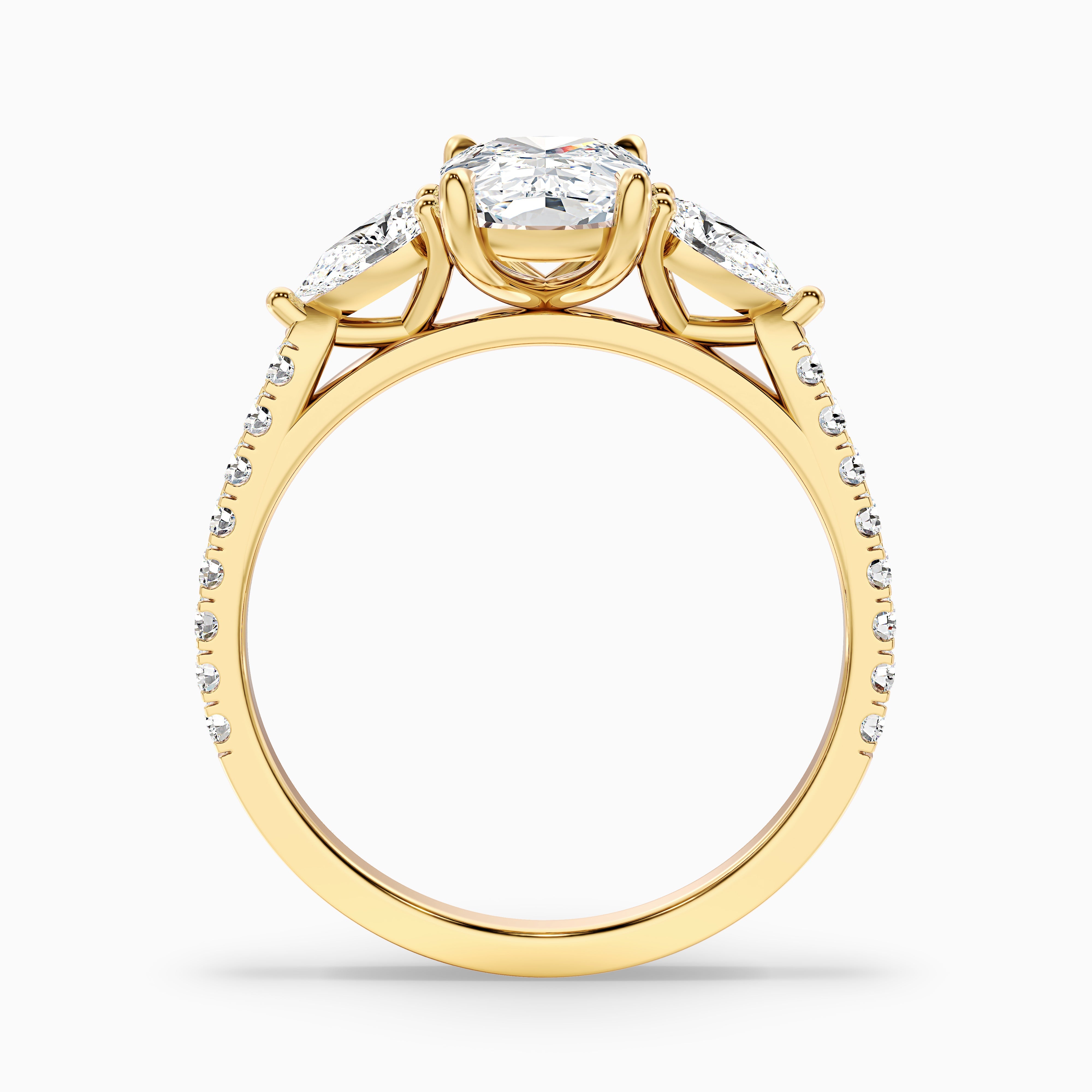 Zoe Elongated Cushion Cut Three Stone Pave Lab Grown Diamond Ring