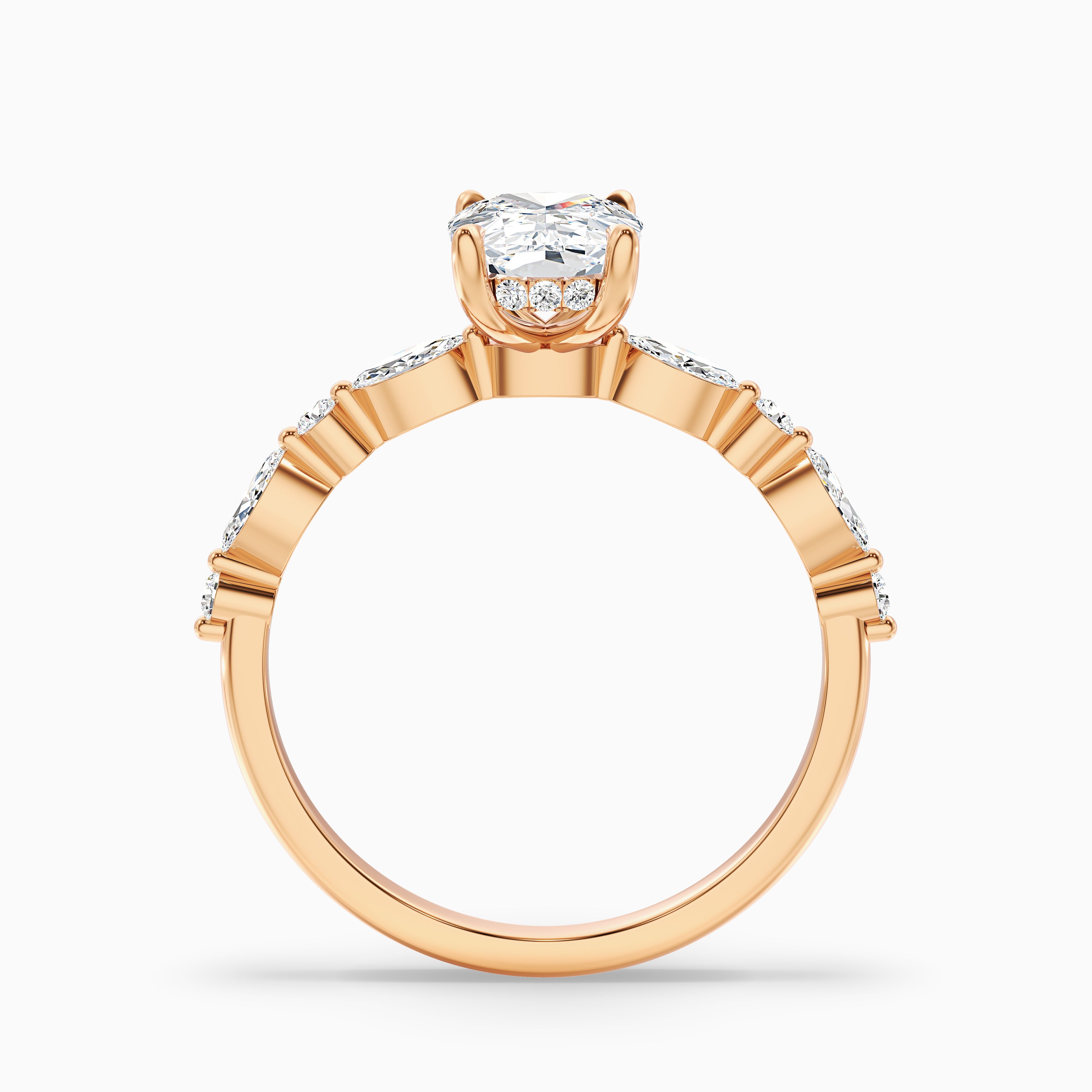 Hailee Elongated Cushion Cut Hidden Halo Pave Moissanite Diamond Ring