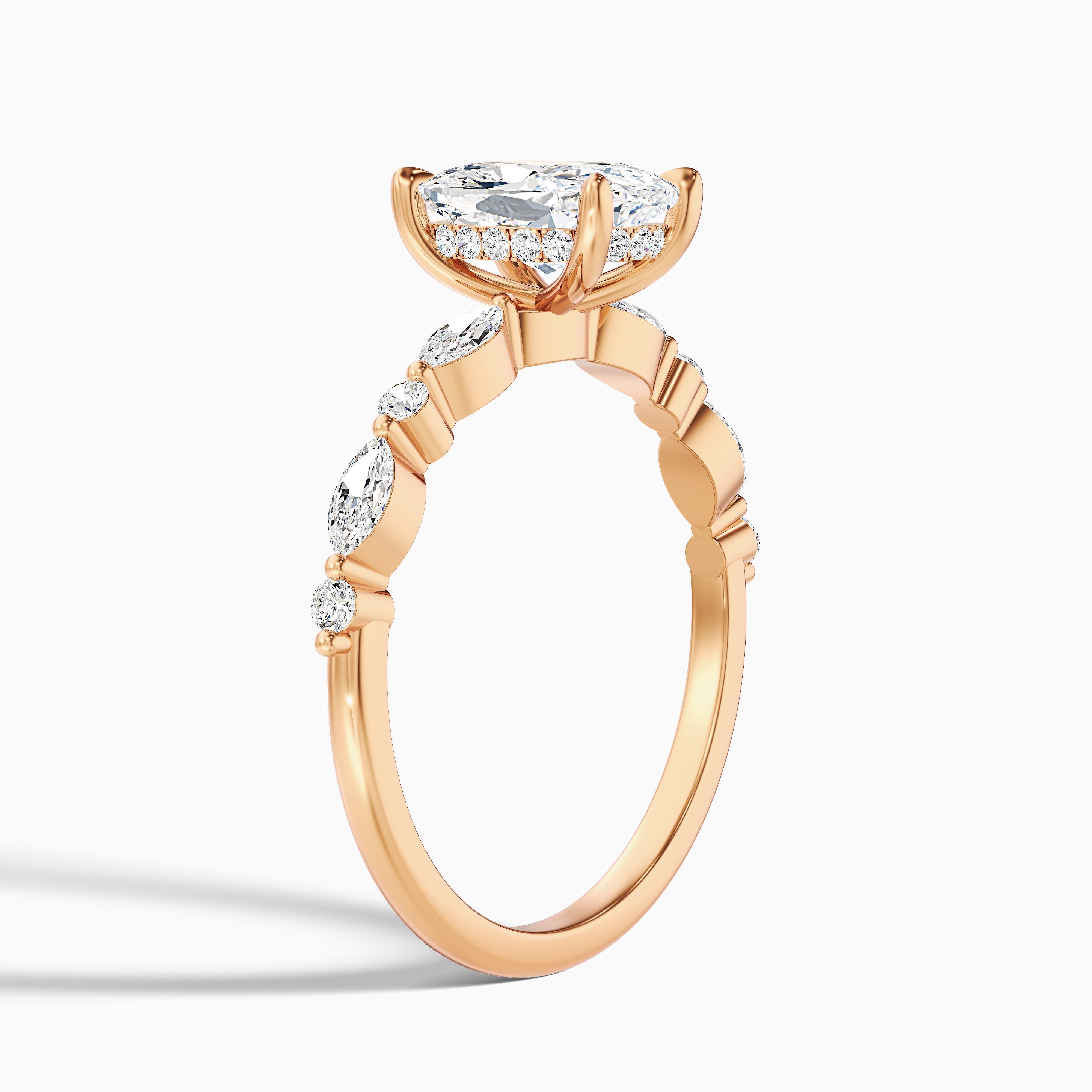 Hailee Elongated Cushion Cut Hidden Halo Pave Moissanite Diamond Ring