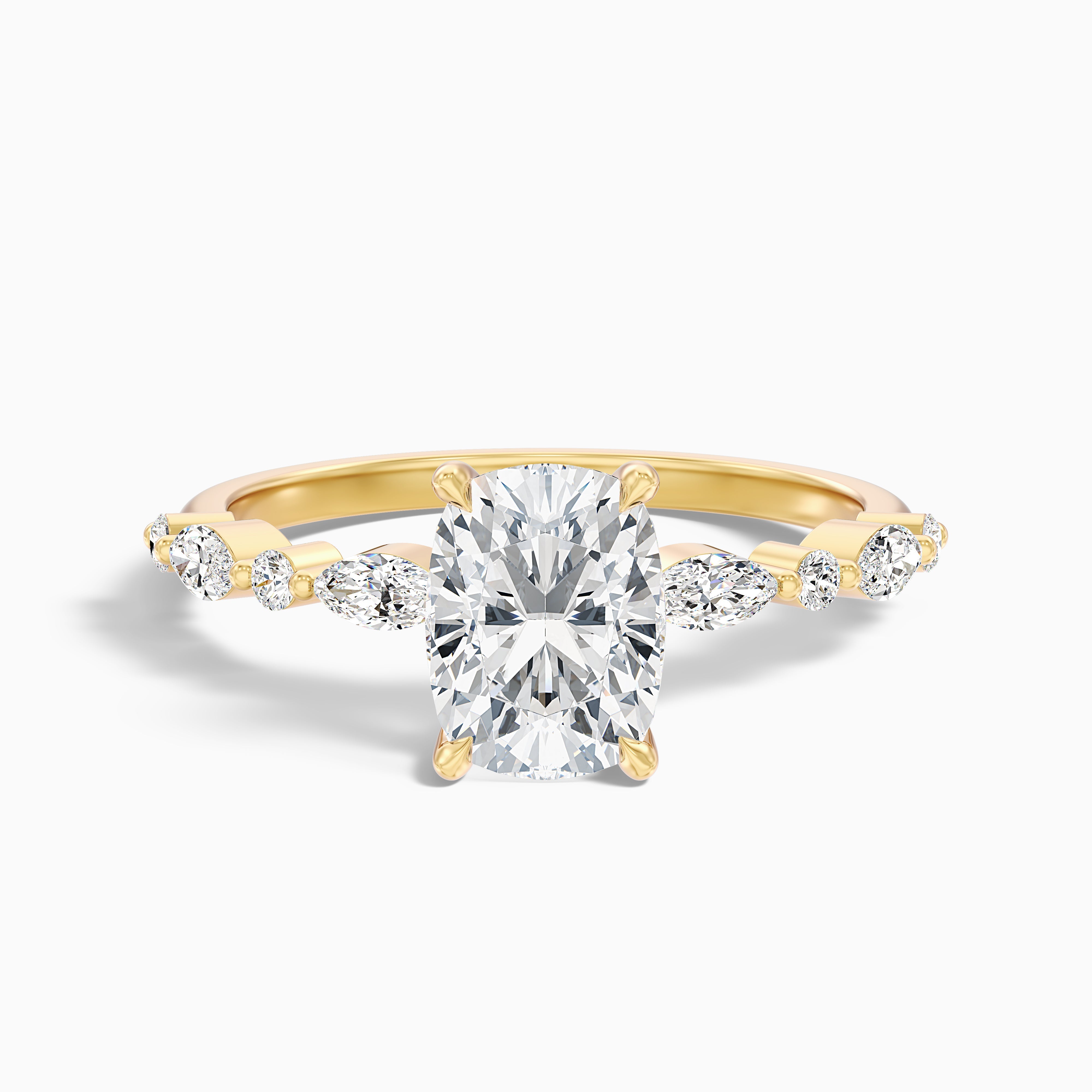 Hailee Elongated Cushion Cut Hidden Halo Pave Moissanite Diamond Ring