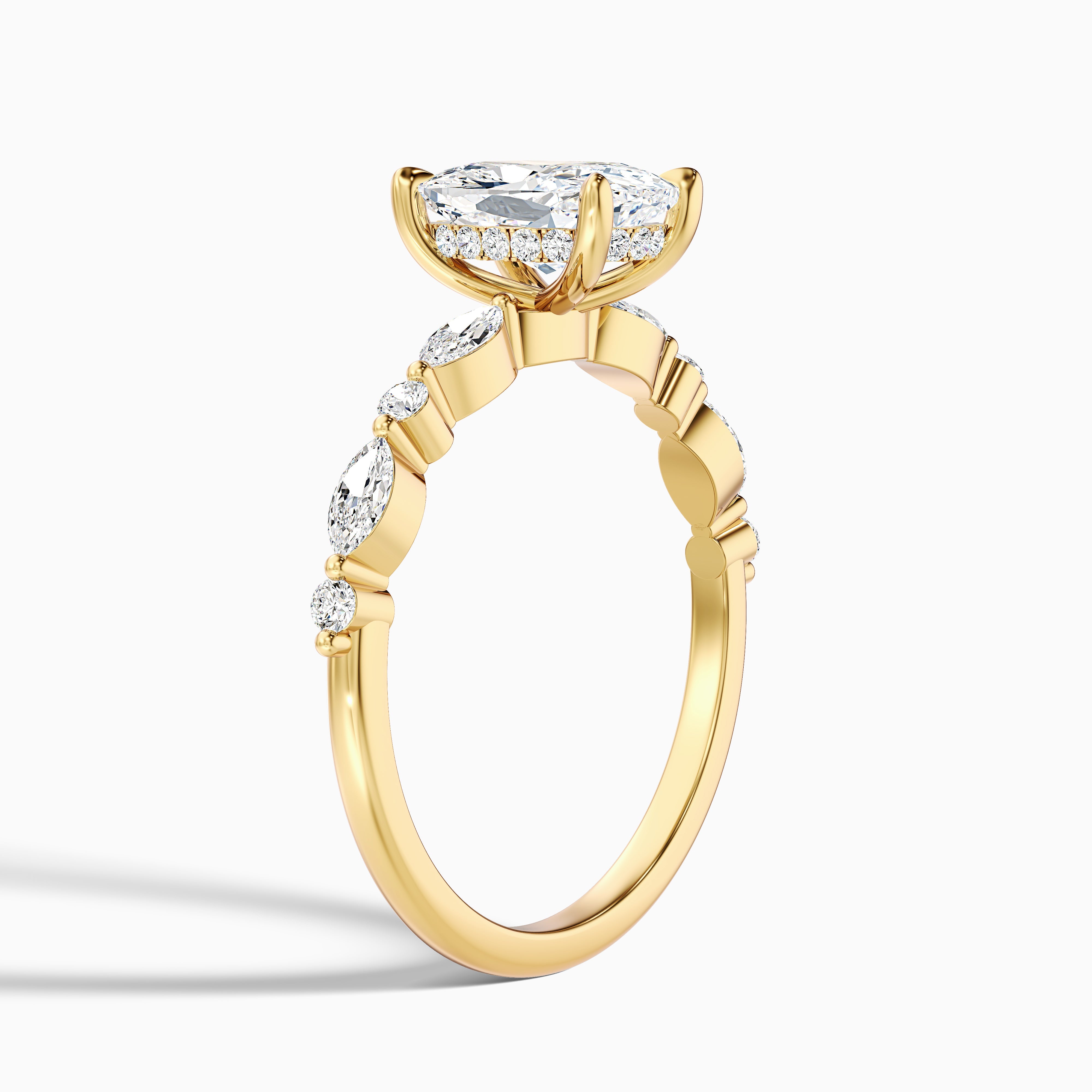 Hailee Elongated Cushion Cut Hidden Halo Pave Moissanite Diamond Ring