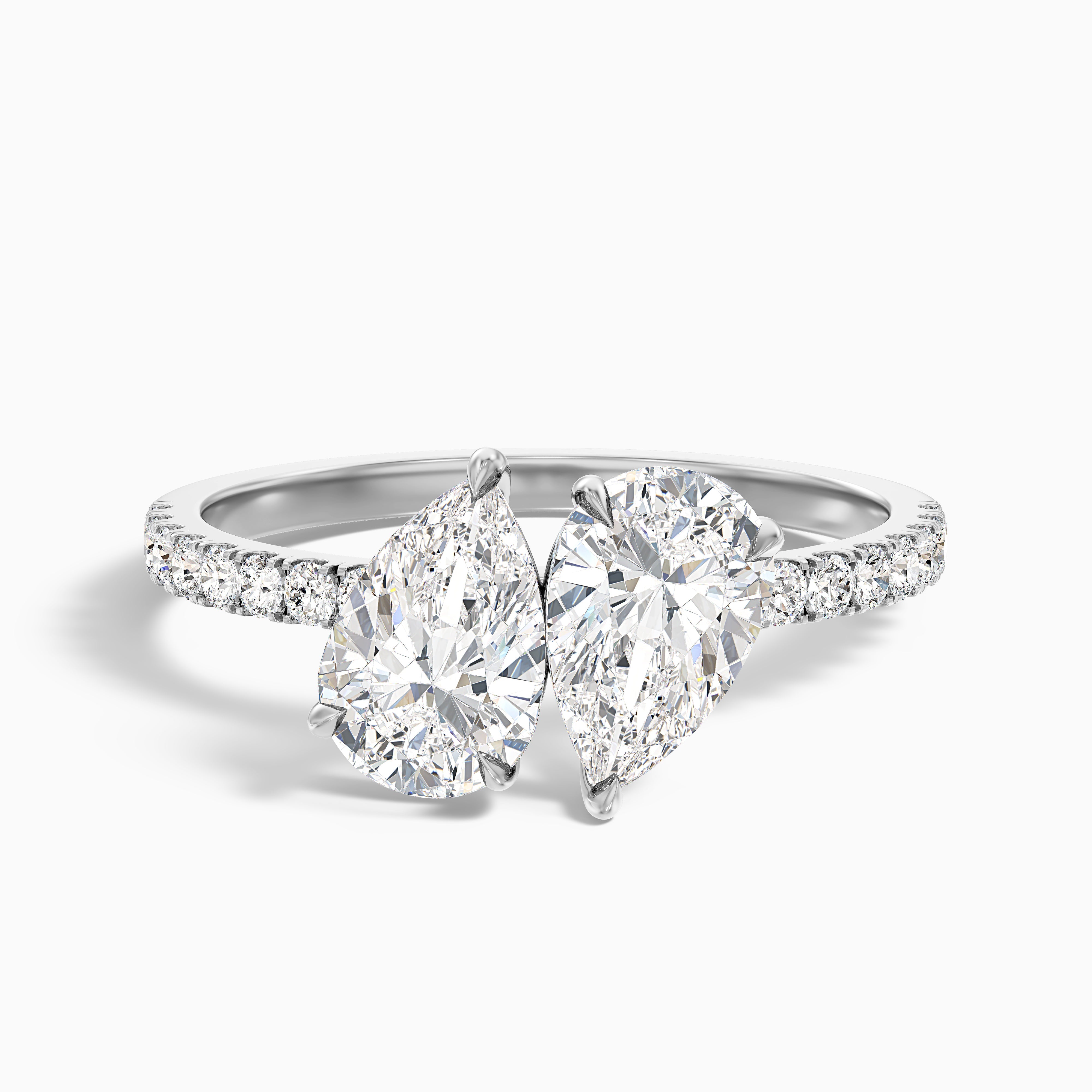 Mylaine Toi Et Moi Pave Moissanite Diamond Ring With Both Pear Shaped Diamonds