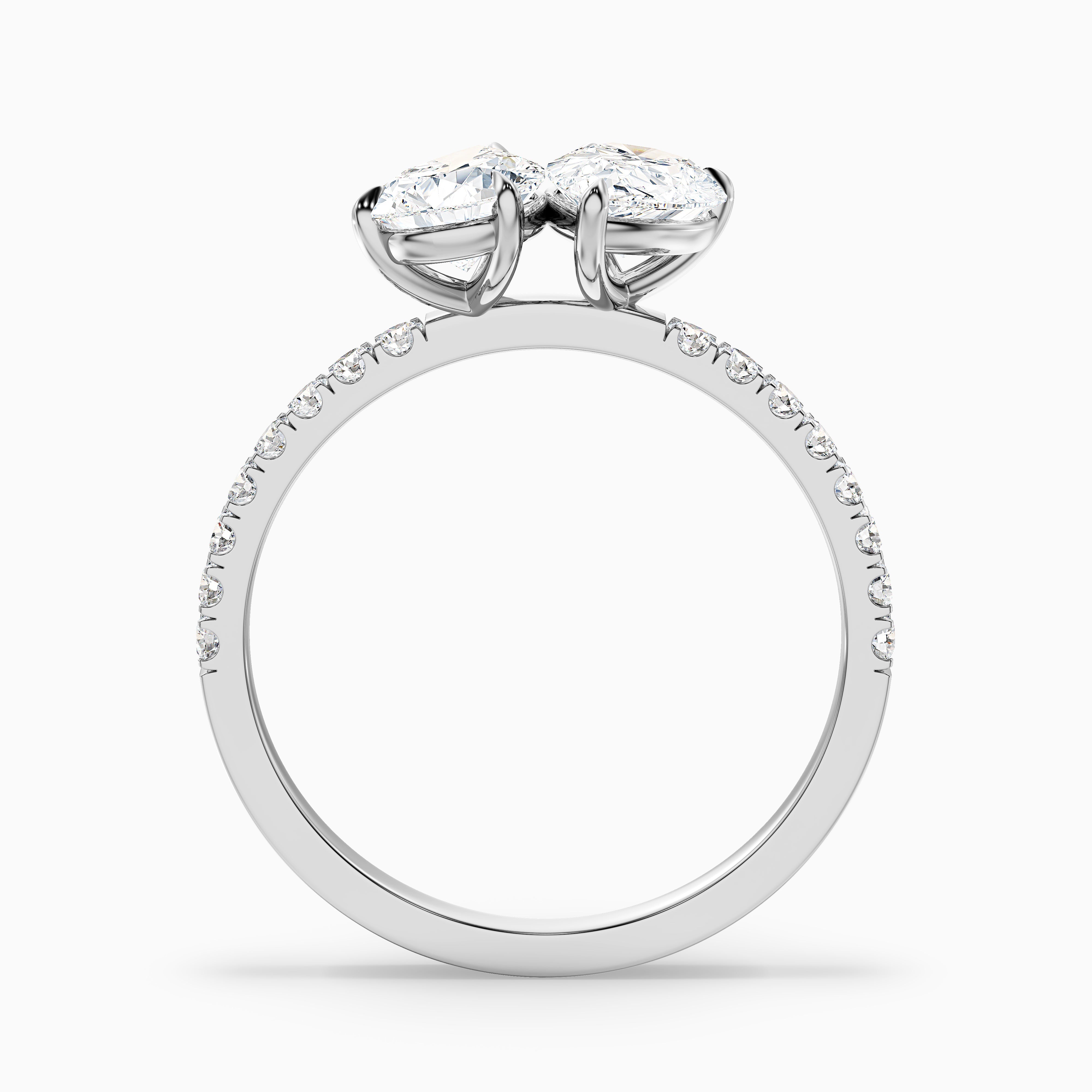 Mylaine Toi Et Moi Pave Lab Grown Diamond Ring With Both Pear Shaped Diamonds