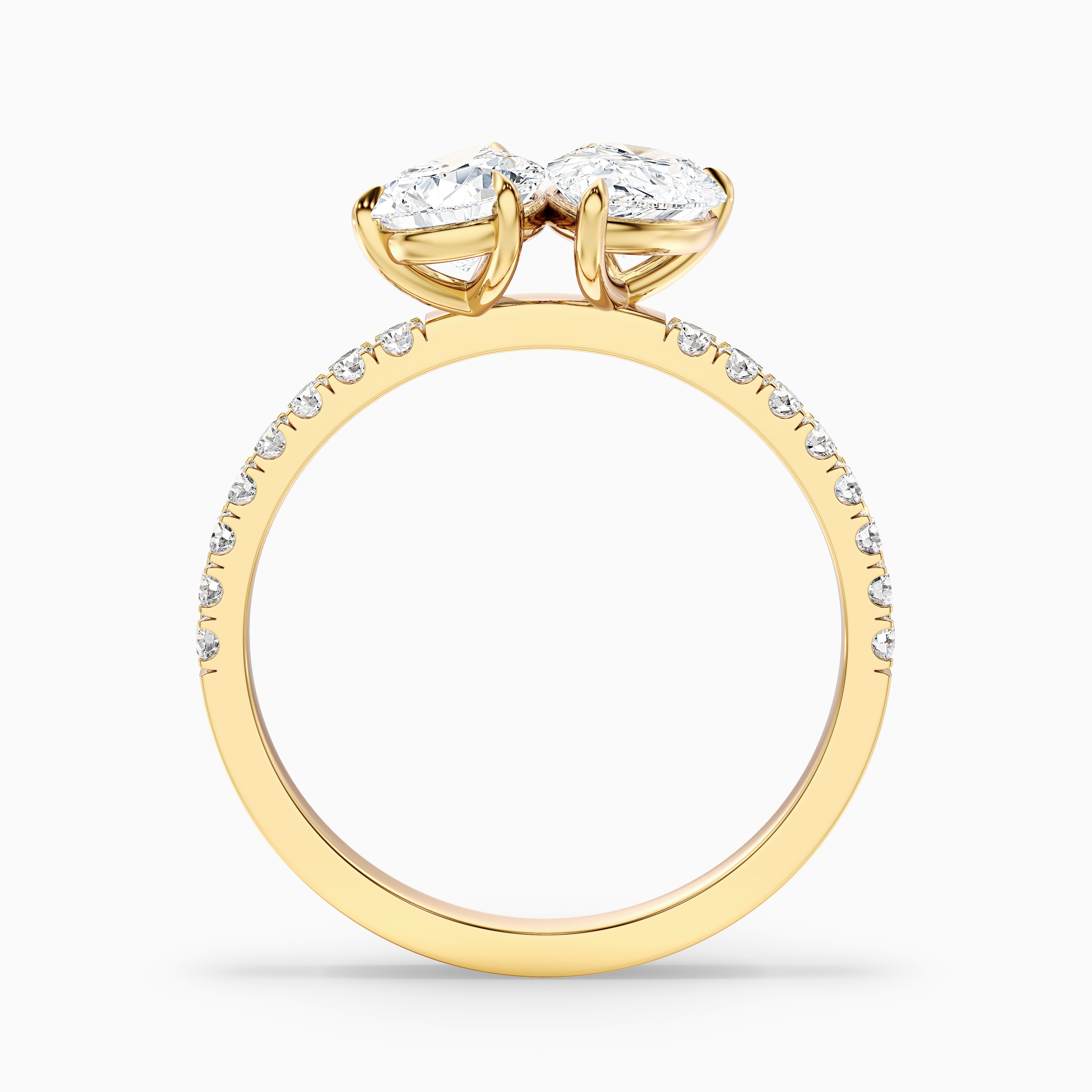 Mylaine Toi Et Moi Pave Lab Grown Diamond Ring With Both Pear Shaped Diamonds