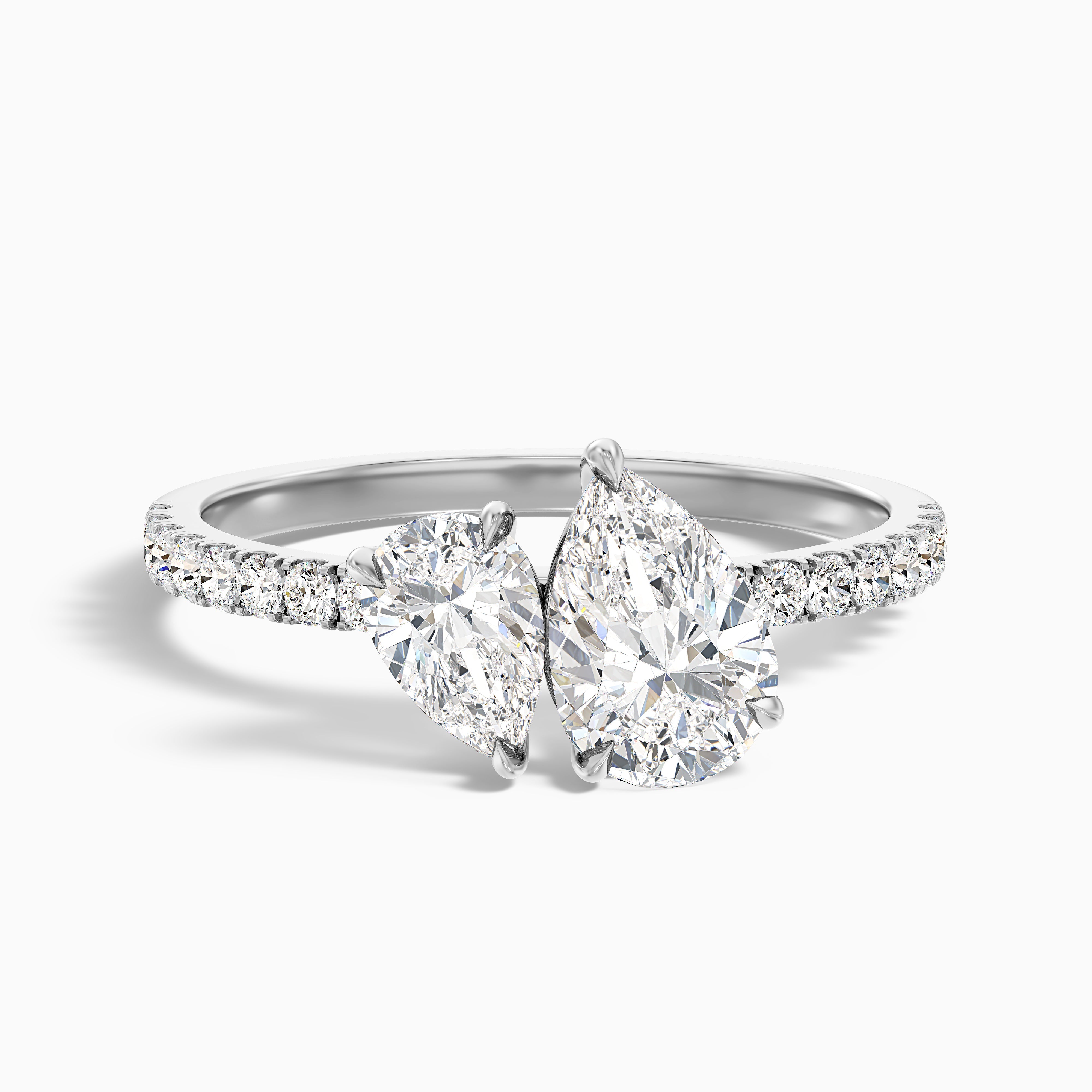 Raylene Toi Et Moi Pave Moissanite Engagement Ring With Both Pear Shaped Diamonds