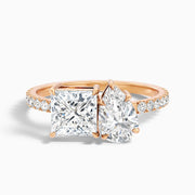 Sherlyn Toi Et Moi Pave Moissanite Diamond Ring With Princess and Pear Diamonds