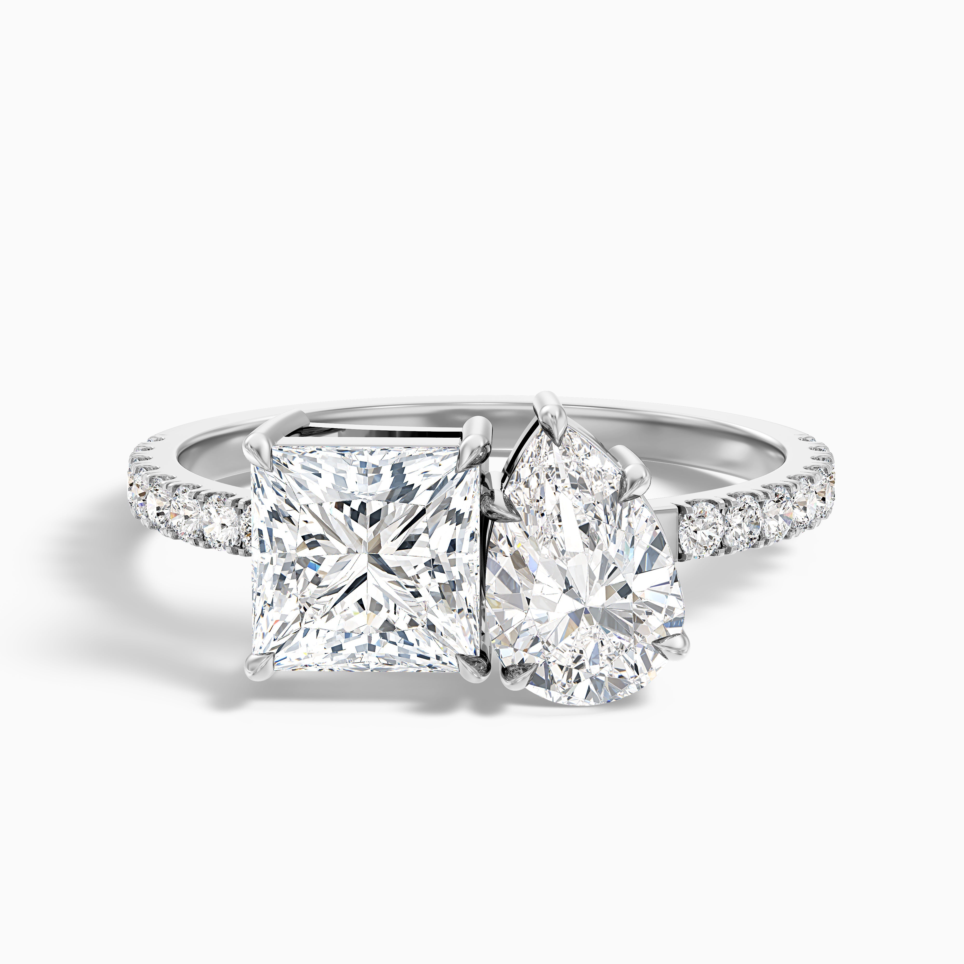 Sherlyn Toi Et Moi Pave Lab Grown Diamond Ring With Princess and Pear Diamonds