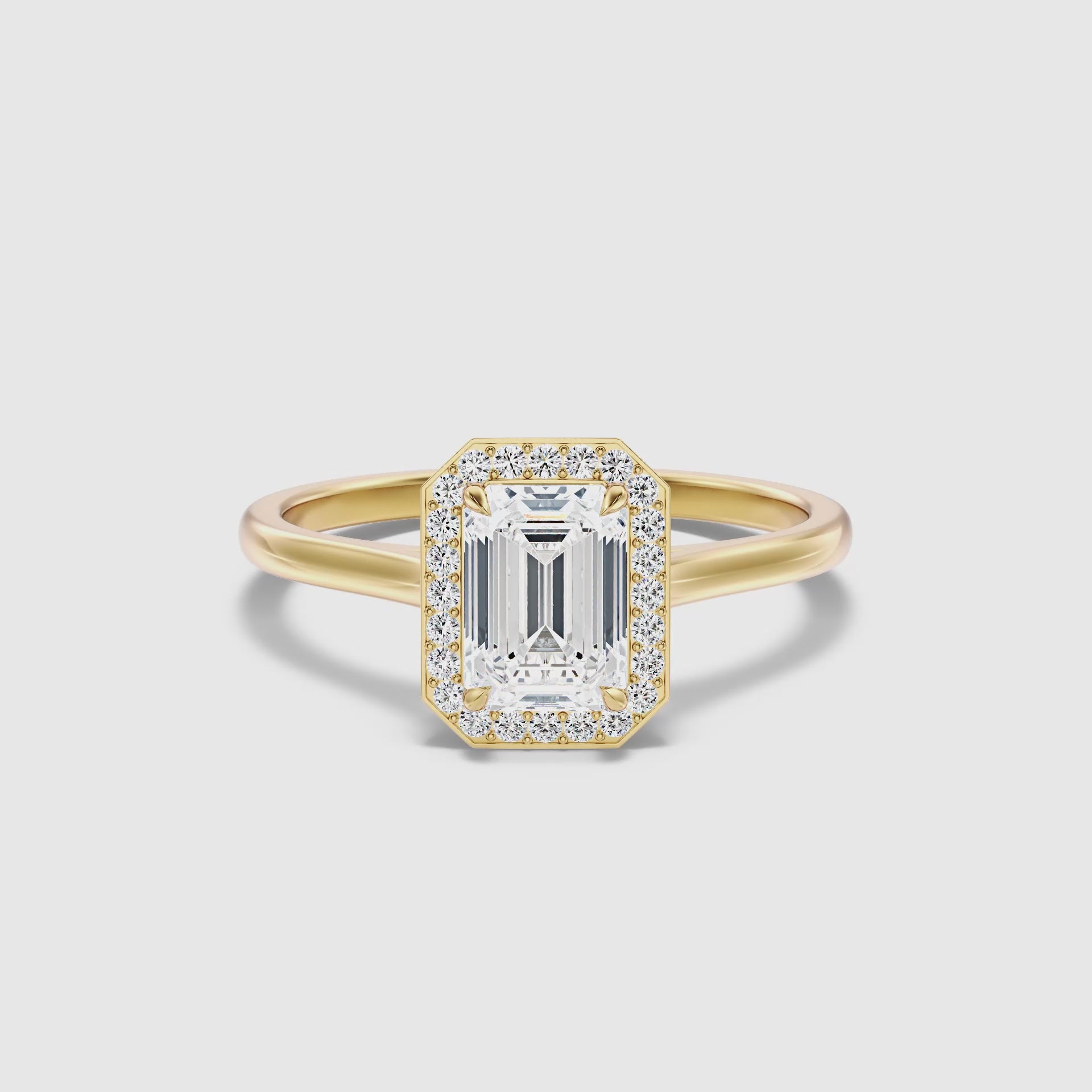 Load video: Charlotte Emerald Halo Lab Grown Diamond Ring