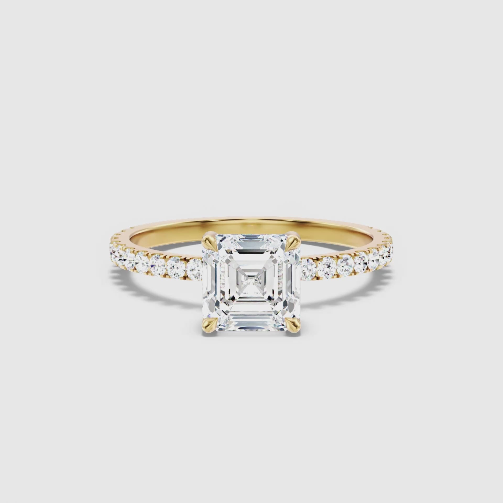 Load video: Avriana Asscher Cut Hidden Halo Pave Lab Grown Diamond Ring