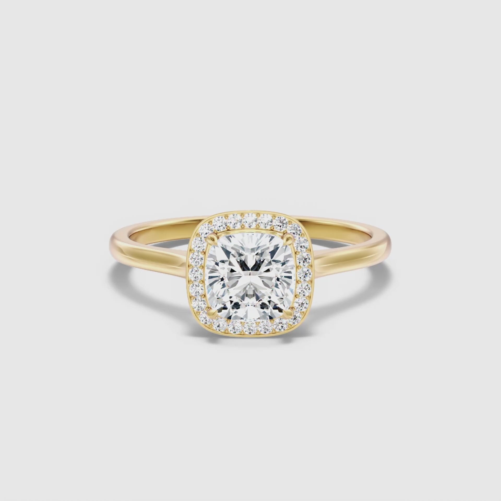 Load video: Katelyn Cushion Halo Lab Grown Diamond Ring