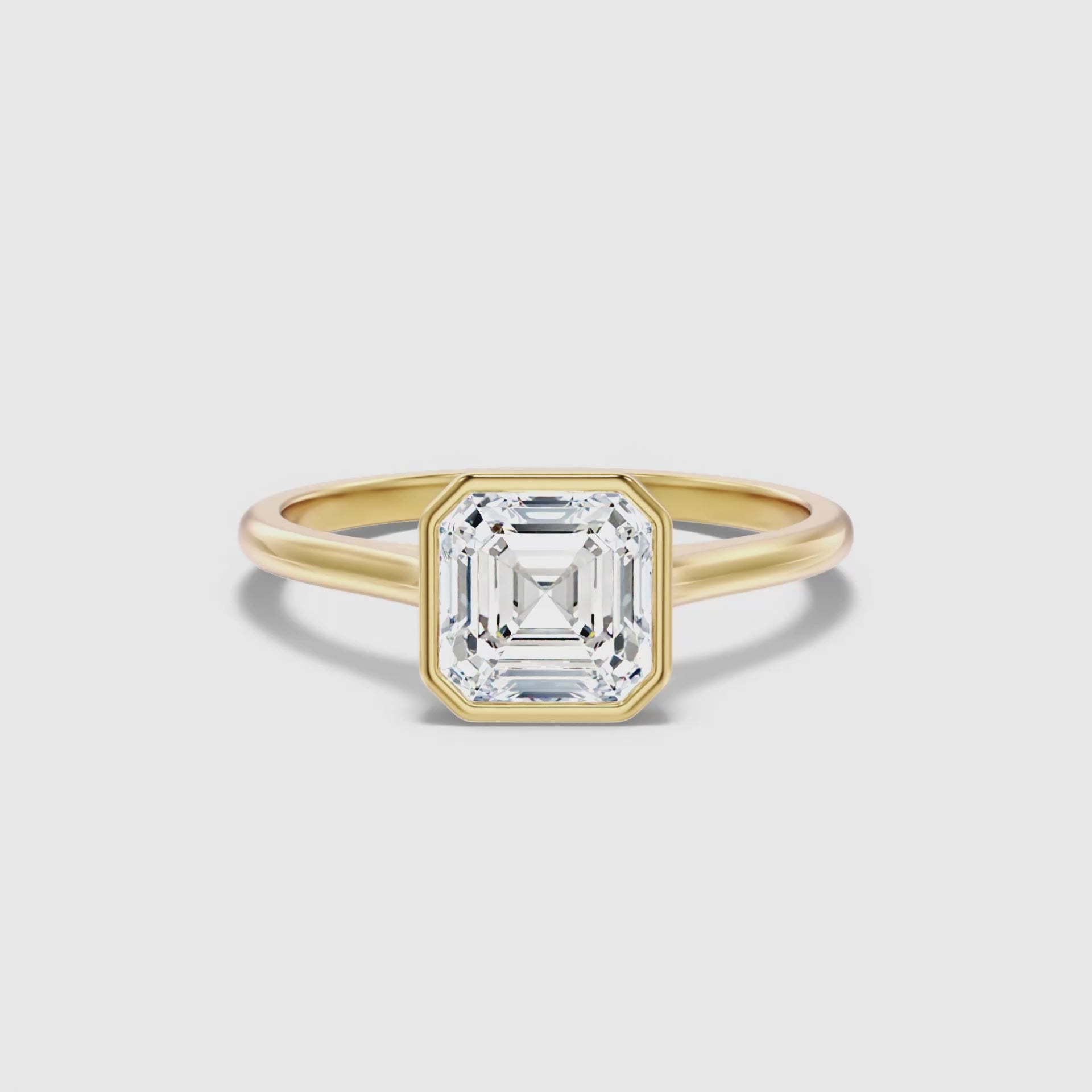 Load video: Aniston Asscher Cut Bezel Set Solitaire Lab Grown Diamond Ring