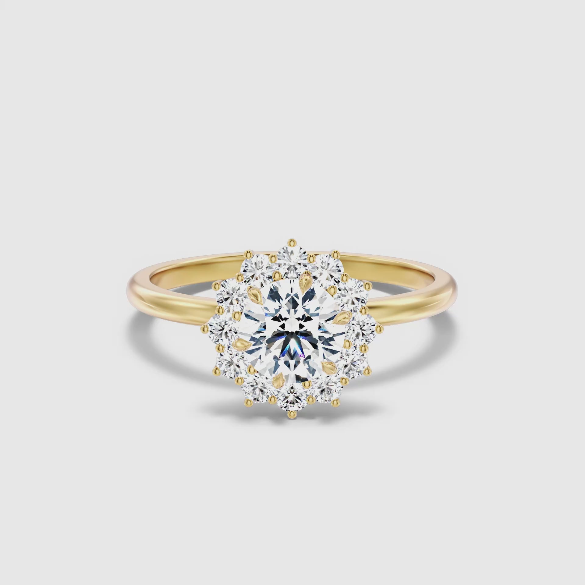 Load video: Harlene Round Cut Vintage Inspired Halo Lab Grown Diamond Ring