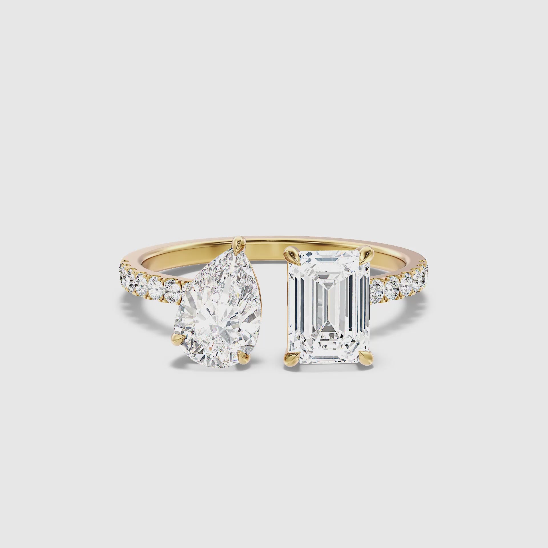 Load video: Kathryn Toi Et Moi Lab Grown Diamond Ring With Pear And Emerald Cut Diamonds