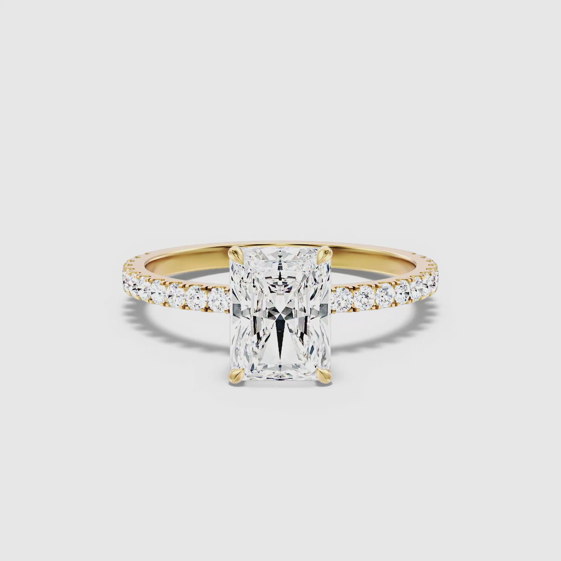 Load video: Adalina Radiant Cut Hidden Halo Pave Moissanite Diamond Ring
