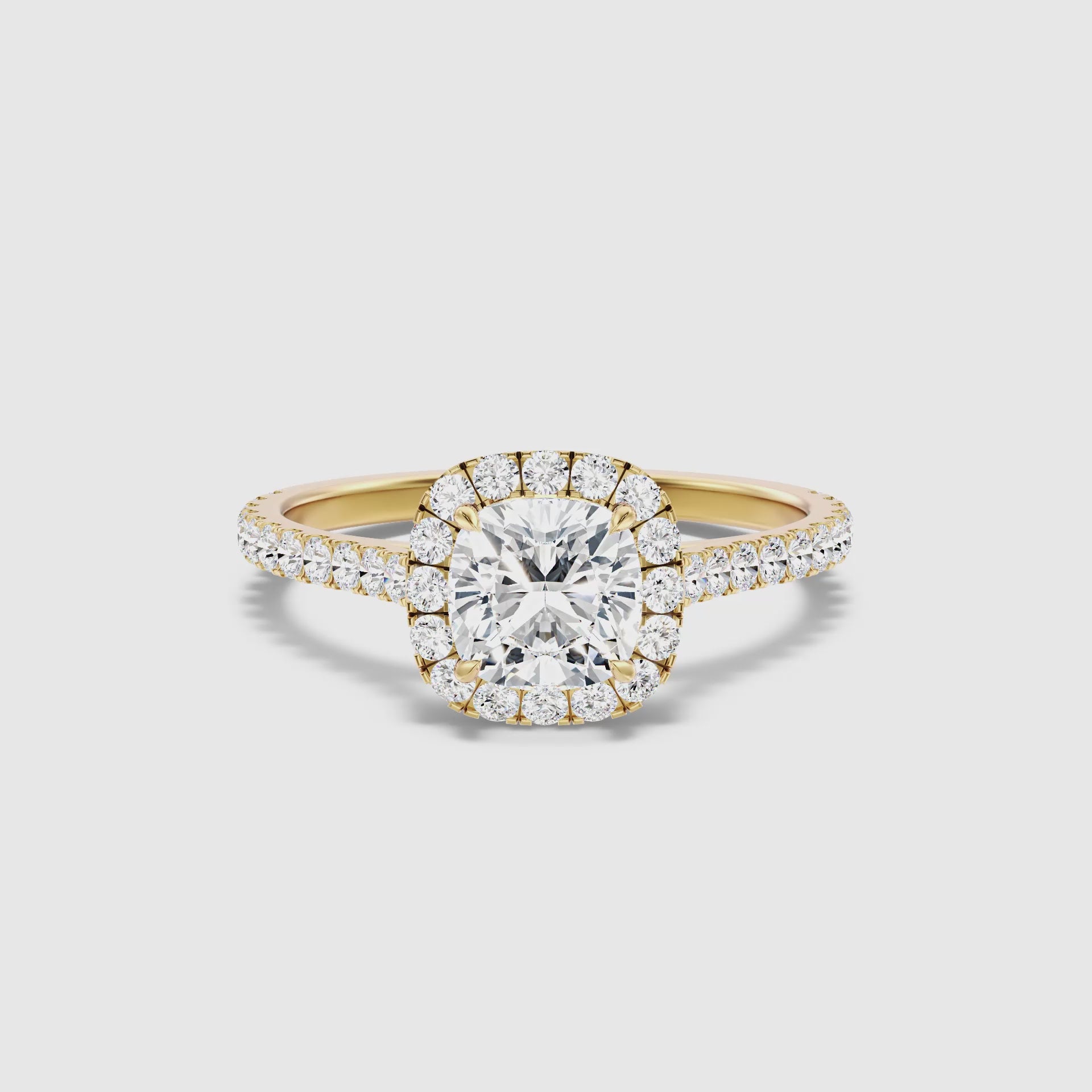 Load video: Destiny Cushion Pave Halo Moissanite Ring