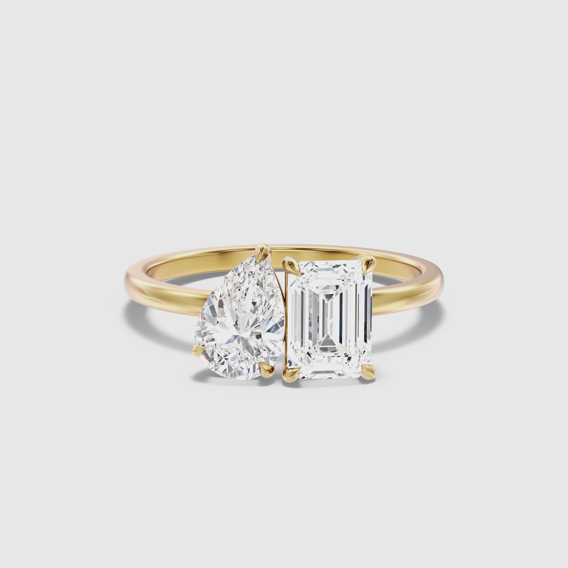 Load video: Cecelia Toi Et Moi Lab Grown Diamond Ring With Pear And Emerald Cut Diamonds